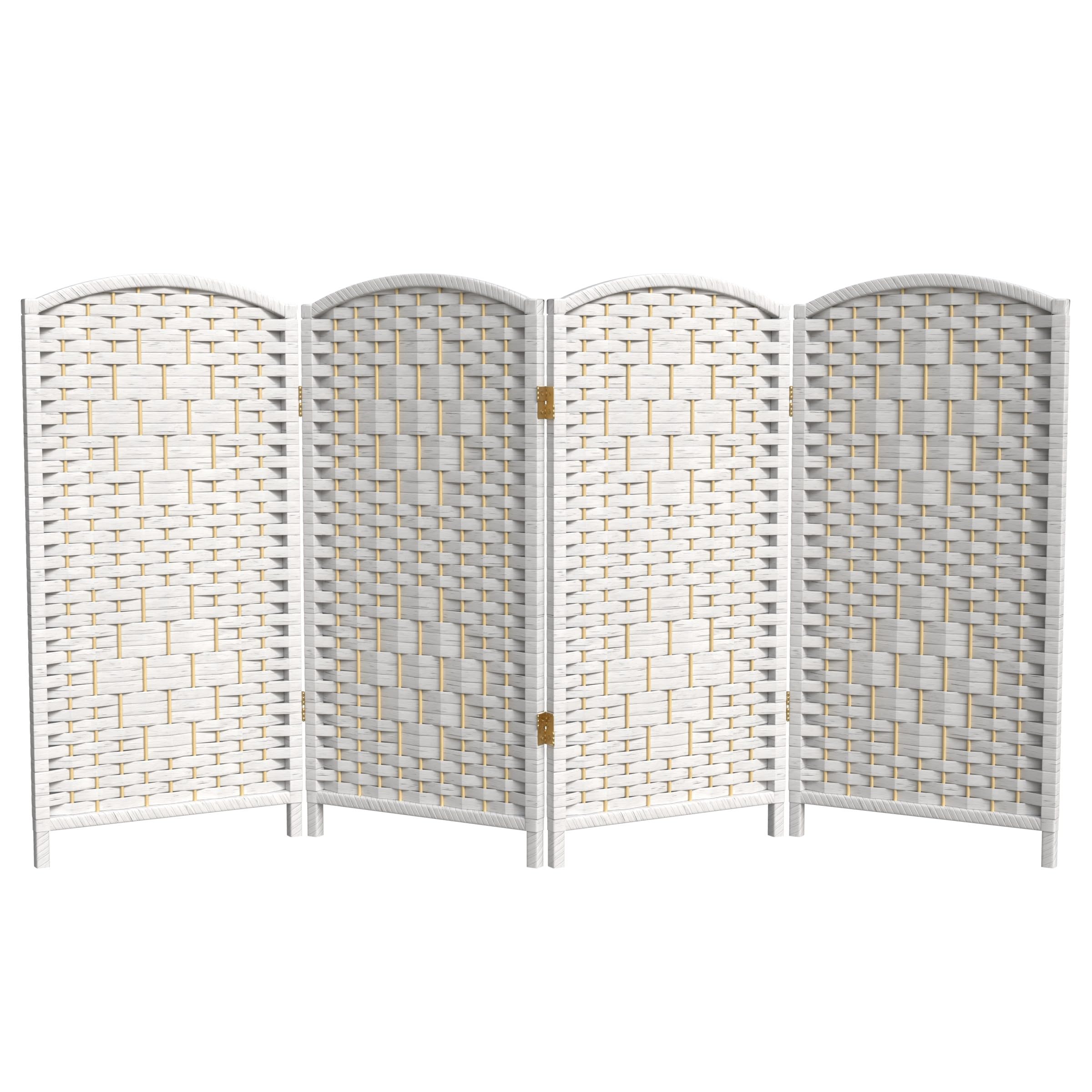 3 ft. White Diamond Weave Folding Screen - 4 Panel Red Lantern Privacy Divider for Home Decor, Office, and Wedding Backdrop | Portable Room Partition for Indoor & Outdoor Use