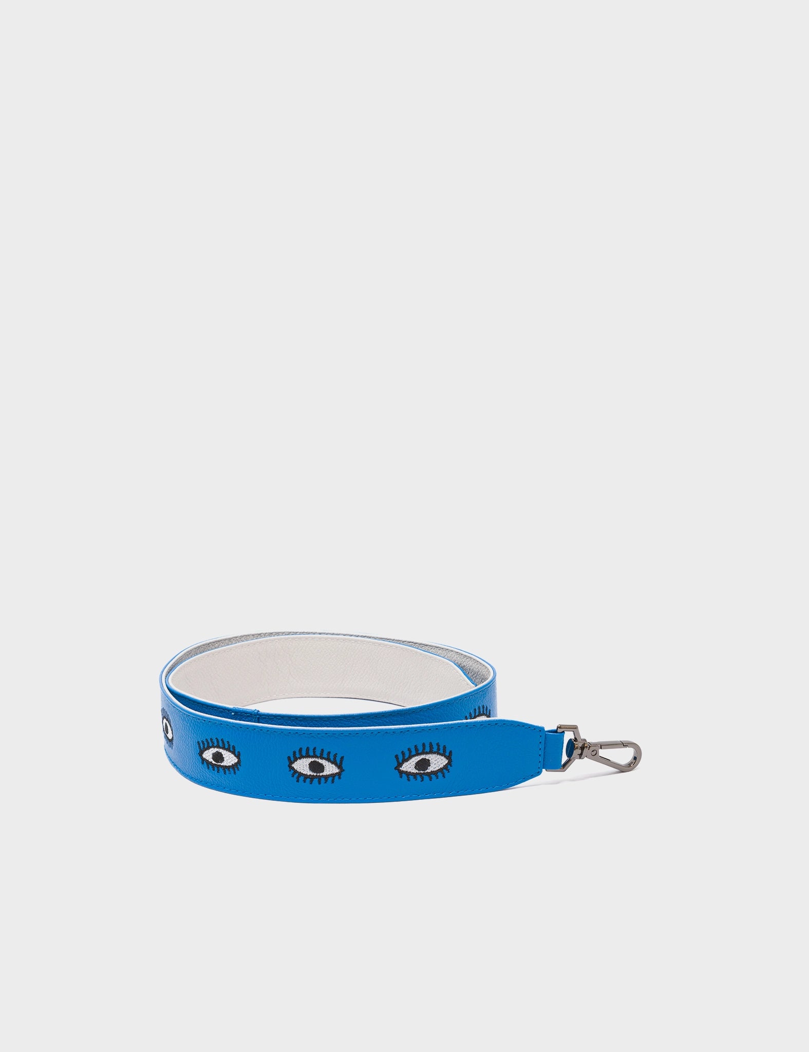 Detachable Ibiza Blue Leather Shoulder Strap with All Over Eyes Embroidery - Perfect for Handbags, Totes & Crossbody Bags Fashion Accessory
