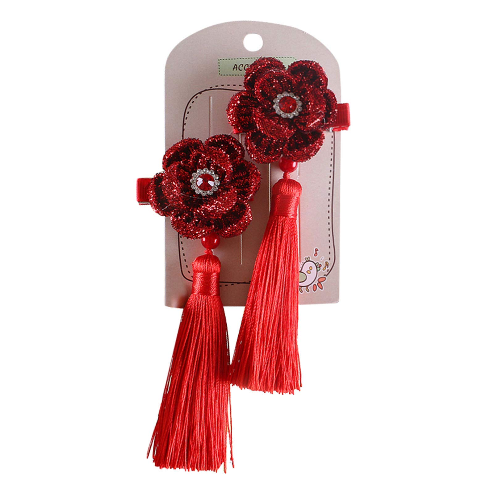 Chinese New Year Baby Hair Clips - Traditional Tassel Barrettes for Girls | Party & Festival Accessories