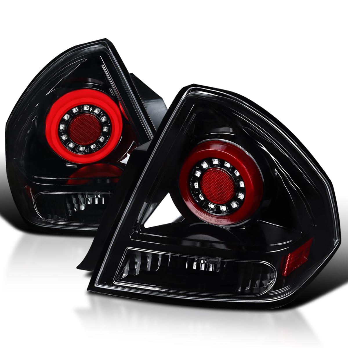 Spec-D Tuning Jet Black Housing Red LED Bar Tail Lights - Compatible with 2006-2013 Chevy Impala & 2014-2016 Chevy Impala Limited - Left & Right Pair Assembly - Enhance Style & Visibility for Night Driving & Custom Car Shows