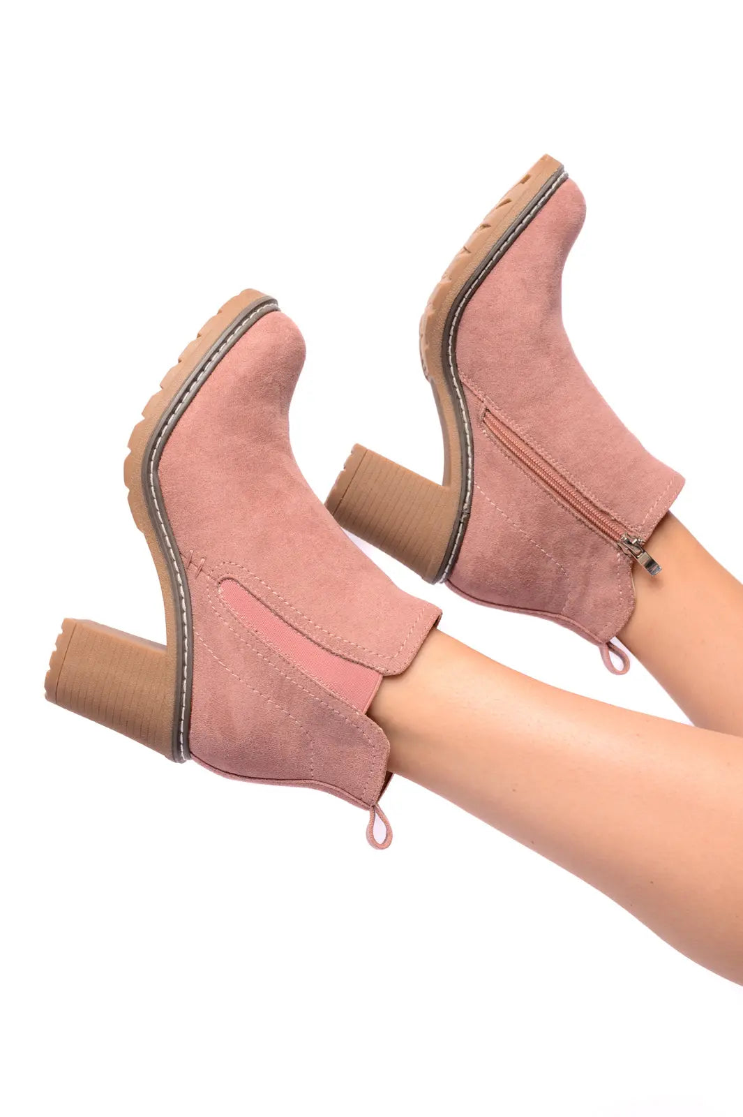 Bite Me Bootie in Blush Faux Suede - Women's Stylish Ankle Boots for Casual Outings & Date Nights