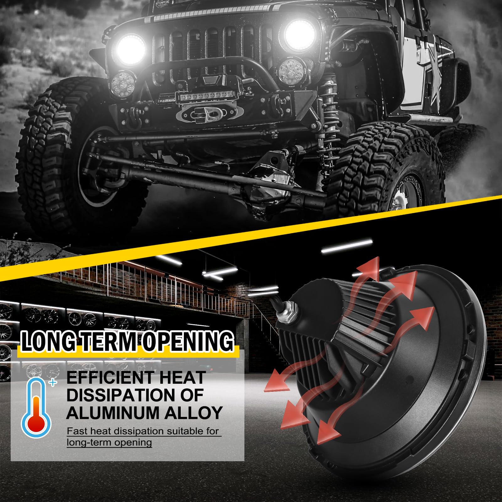 7 Inch LED Headlights for Jeep Wrangler JK JKU TJ CJ - DRL Start-up Gradient Welcome Halo, High/Low Beam with Turn Signal (H6024) - Perfect for Off-Roading & Night Driving