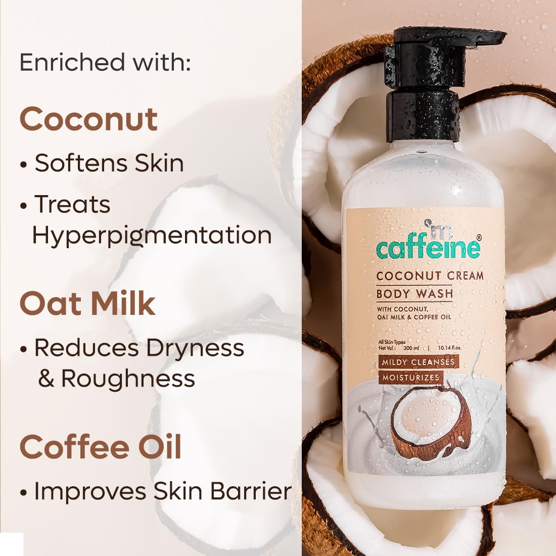 mCaffeine Body Wash Trio - Coconut Cream, Pumpkin Spice Latte & Blueberry Blast Shower Gel Set (300ml Each) for Soft, Aromatic Skin | Natural Skin Care for Women & Men | Perfect for Daily Shower, Spa Day & Gift Giving