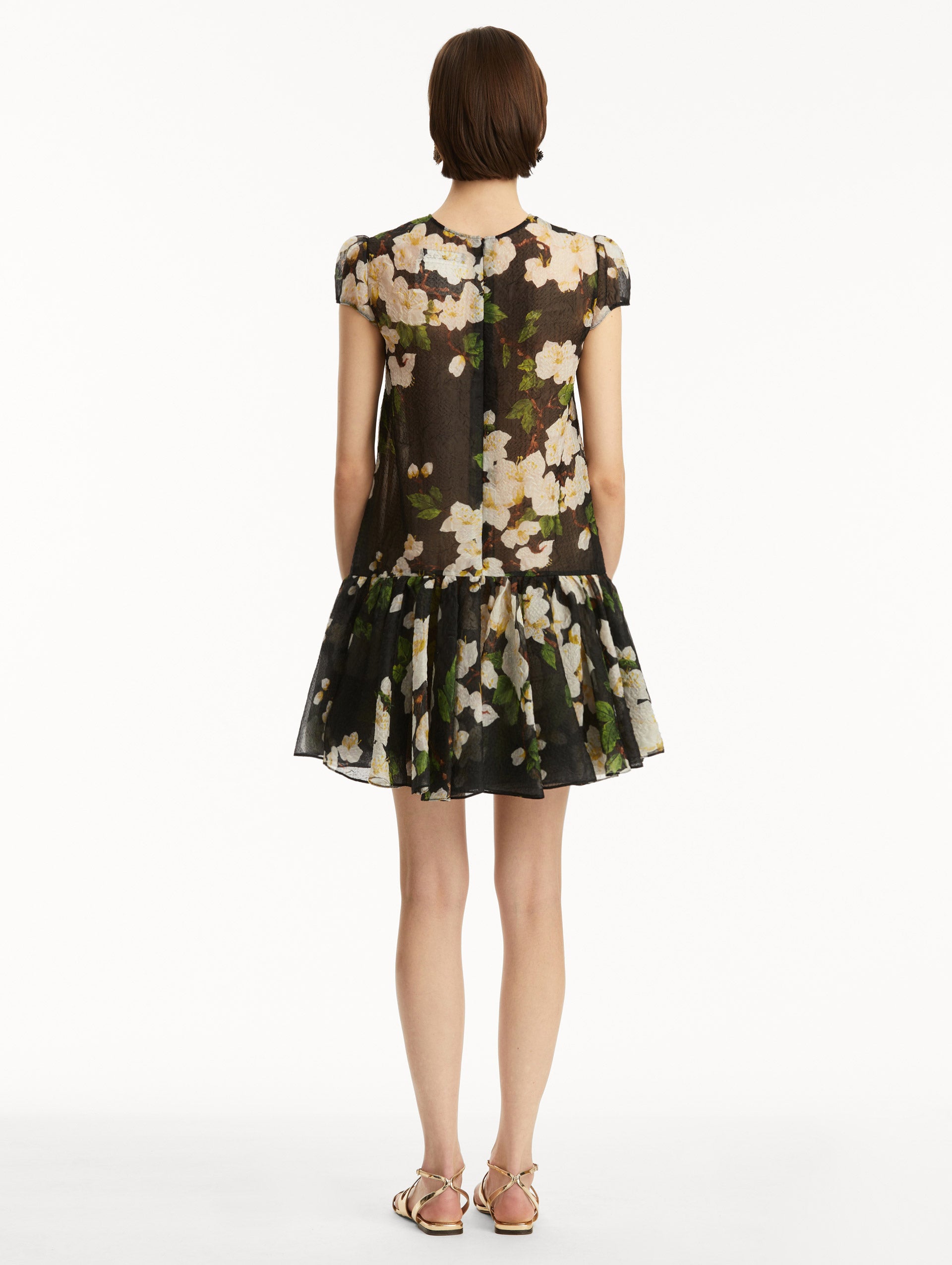Elegant Drop Waist Cherry Blossom Cloqué Dress for Women - Floral Print Party & Wedding Guest Dress - Perfect for Spring Events, Date Nights & Special Occasions