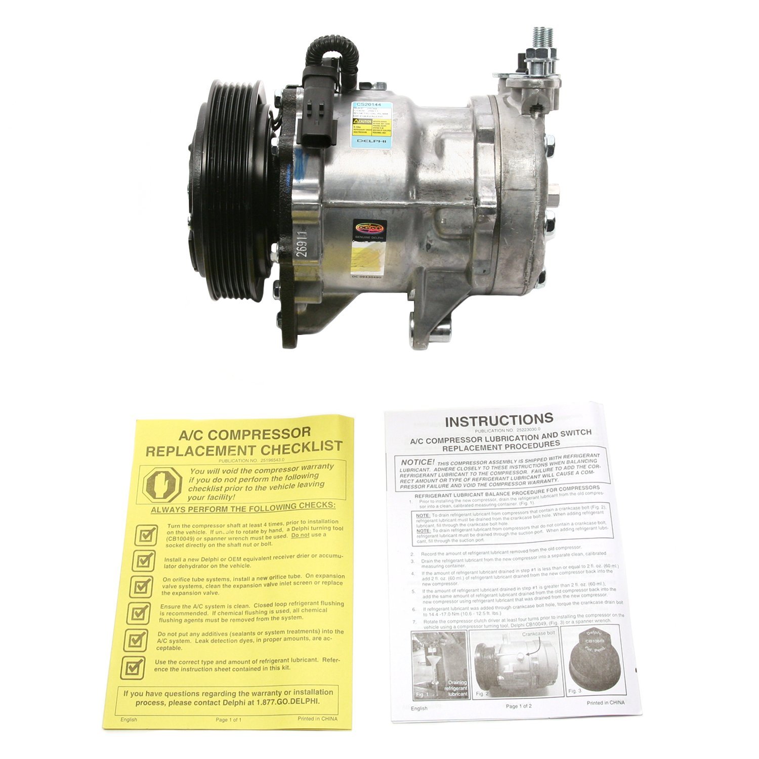 Delphi CS20144 7H15 Air Conditioning Compressor - Replacement Part for Car AC System | Perfect for Honda, Toyota, Nissan Vehicles