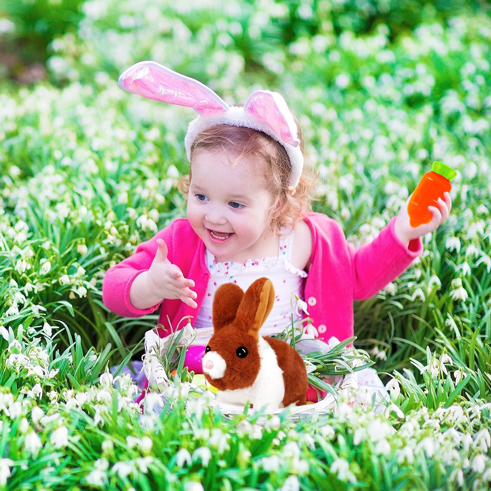 Realistic Jumping Bunny Toy for Kids - Interactive Rabbit Plush with Wiggling Ears & Moving Mouth, Best Easter Birthday Halloween Christmas Gift for Boys Girls Age 3+ | Perfect for Playtime, Nursery Decor & Holiday Celebrations