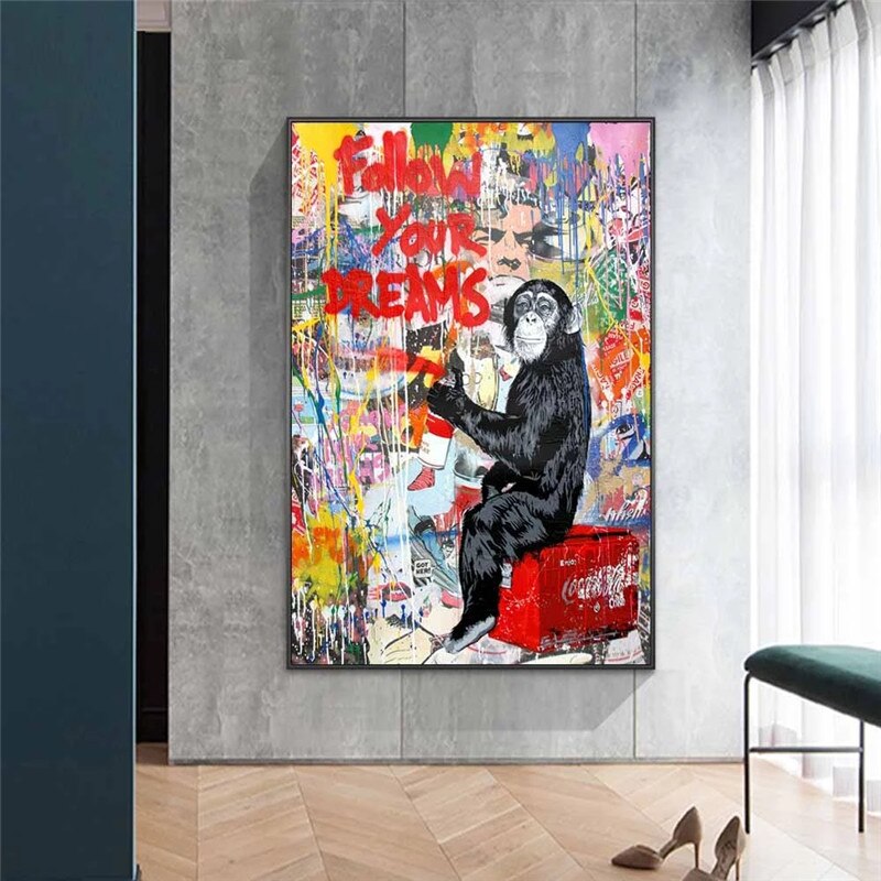 Banksy 'Follow Your Dreams' Authentic Wall Art Print - Urban Street Art Decor for Living Room, Bedroom & Office