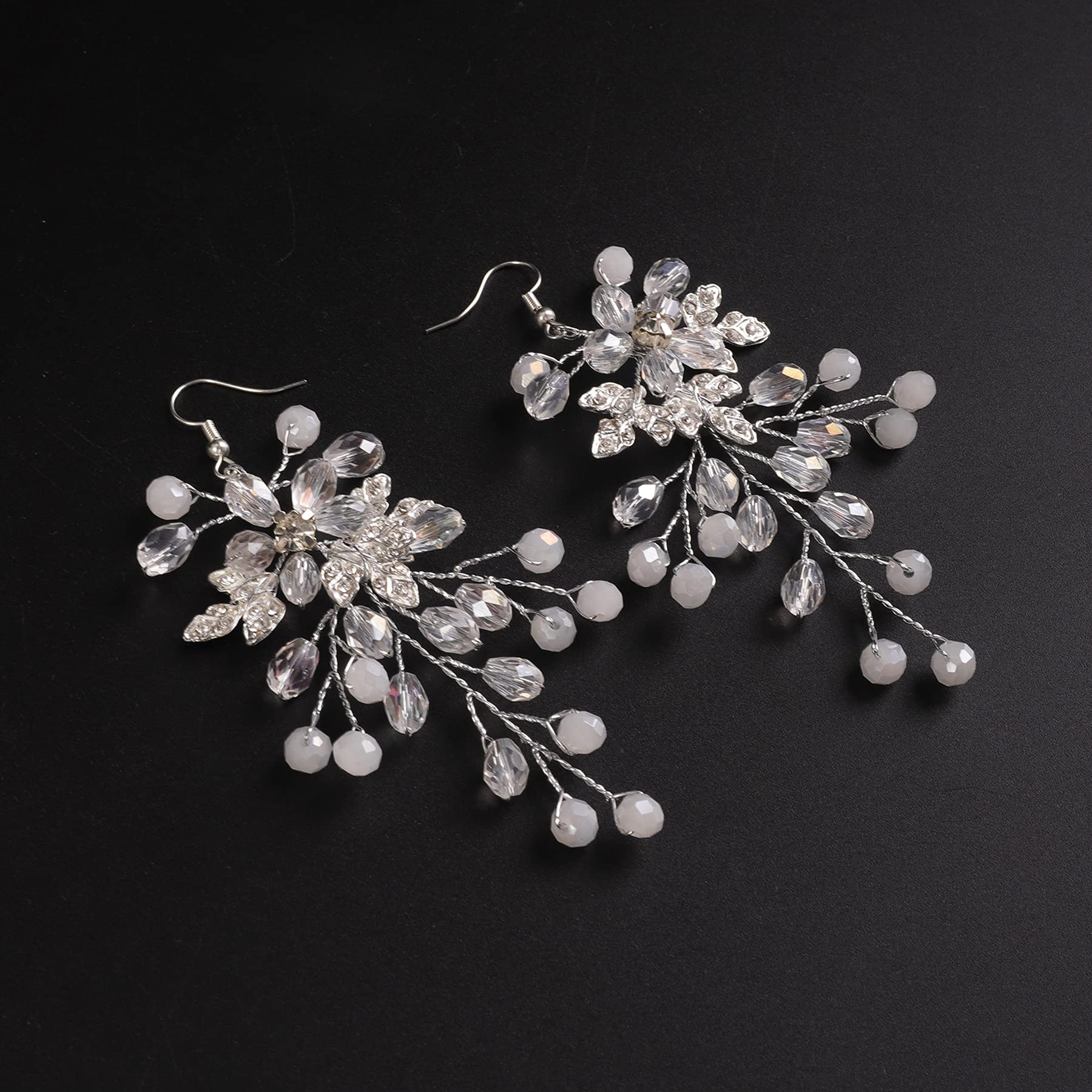**Elegant Crystal Beaded Flower Earrings for Women - Silver Bridal Wedding Earrings for Bride, Bridesmaid & Prom - Perfect for Weddings, Parties & Special Occasions**