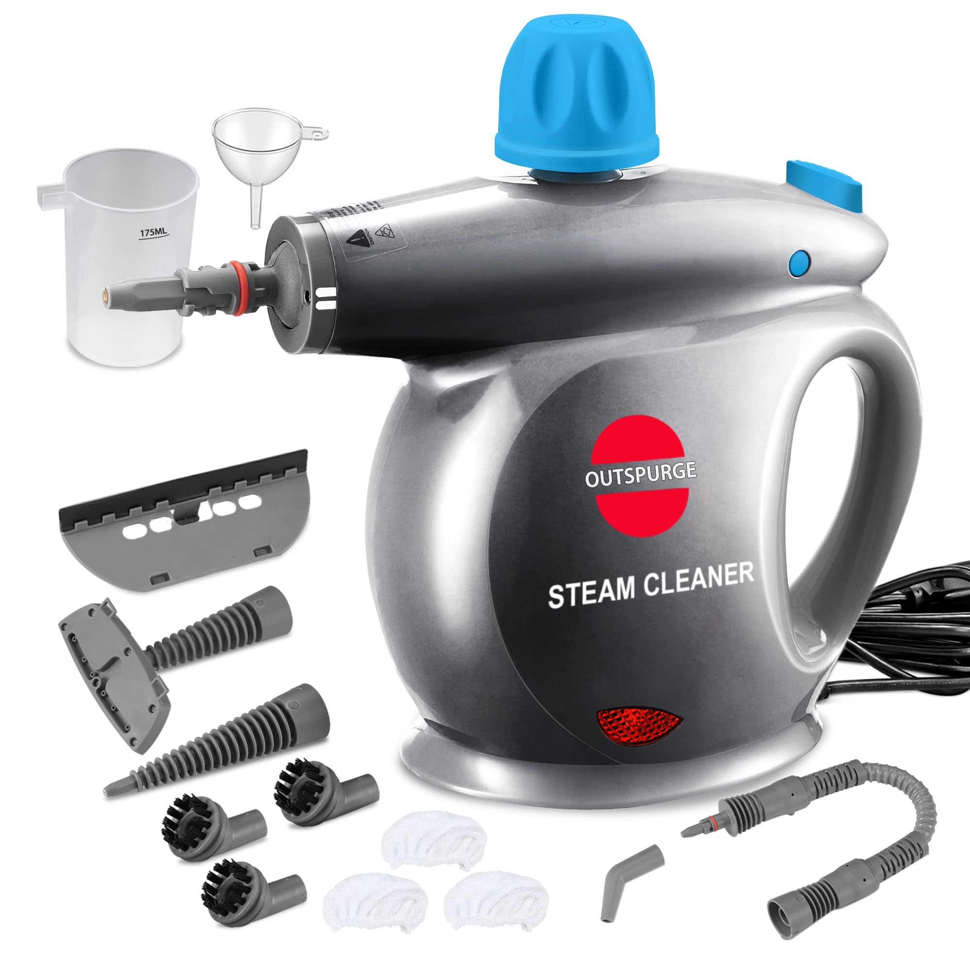 Handheld Steam Cleaner with 13 Accessories - Multi-Surface Pressurized Steam Shot for Floors, Upholstery, Grout, Windows & Cars | Safety Lock & Grey Design | Perfect for Home Deep Cleaning, Car Detailing & Sanitizing
