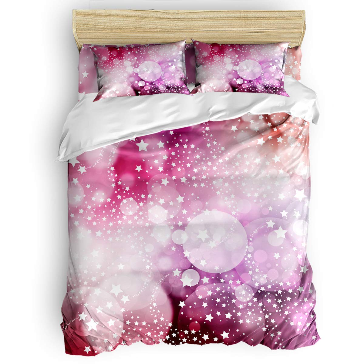 Royalreal 4-Piece Microfiber Duvet Cover Set - Ultra Soft King Size Bedding with Zipper Closure & Corner Ties, Shiny Stars Textured Design for Romantic & Inspirational Bedroom Decor - Perfect for Master Bedrooms, Guest Rooms & Cozy Retreats