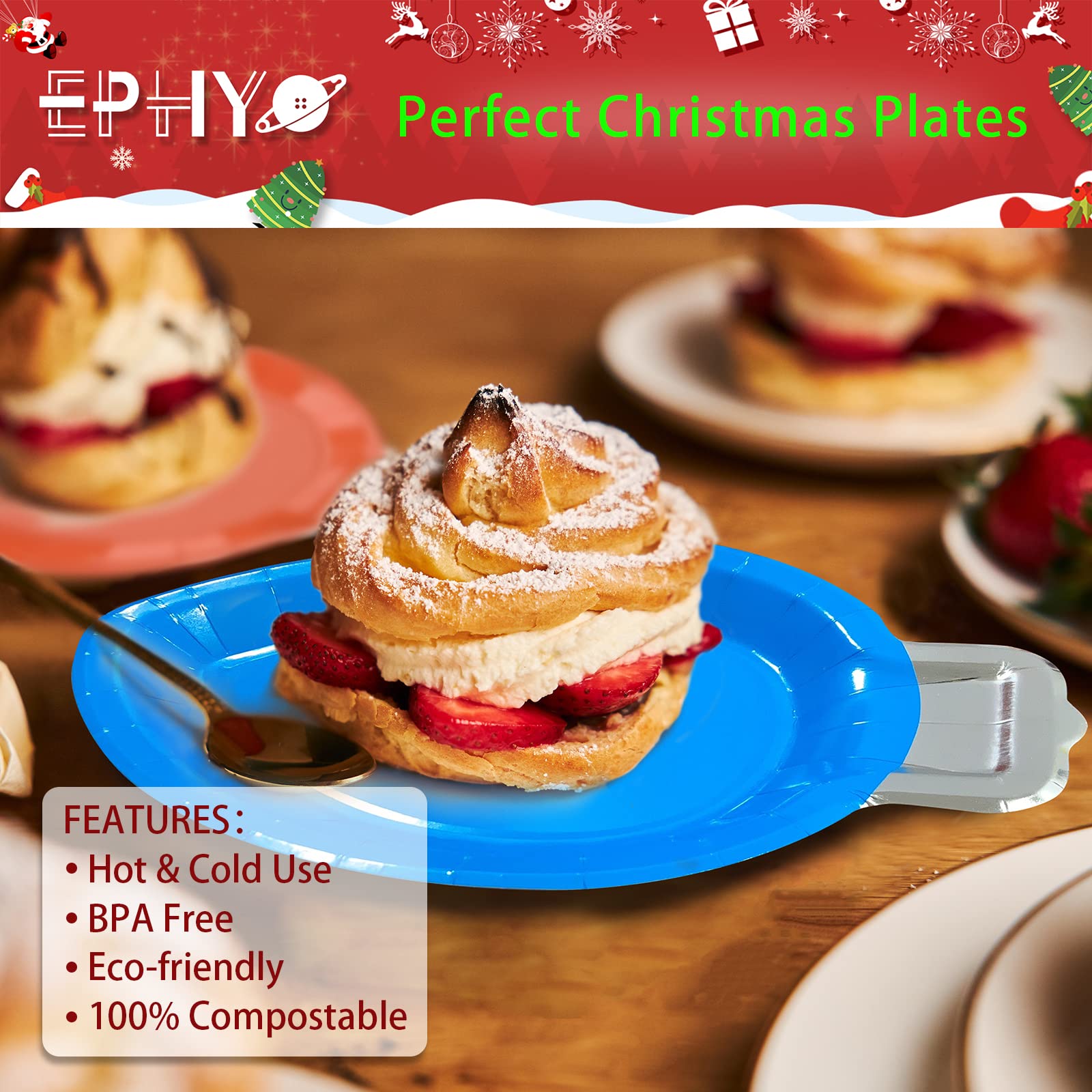 EPHYO 24-Pack Christmas Paper Plates - Colorful Disposable Oval Dinner Plates for Holiday Parties, Desserts, Salads & Appetizers | Perfect for Christmas Dinner, Cookie Exchange & Festive Gatherings
