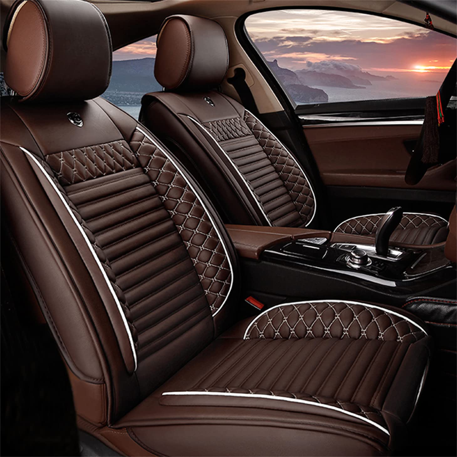 Vonzasi Waterproof Leather Car Seat Covers - Compatible with Honda Accord 2001-2020 Models (Front Row Only), Airbag Safe, Coffee Color - Perfect for Daily Commuting, Road Trips & Protecting Your Car Seats