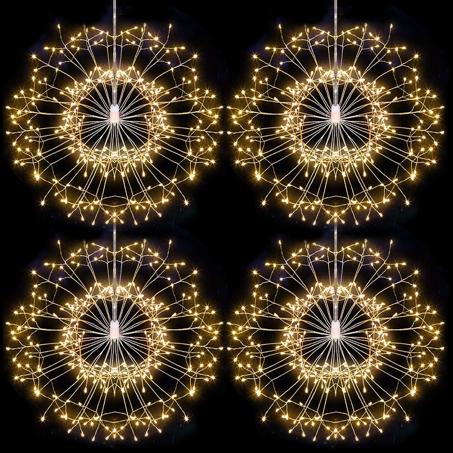 4 Pack Firework Lights Copper Wire LED String Lights - 8 Modes Dimmable Fairy Lights with Remote Control, Waterproof Starburst Hanging Lights for Christmas, Party, Home, Outdoor Decoration - Perfect for Holiday Decor, Wedding, Garden & Patio Lighting