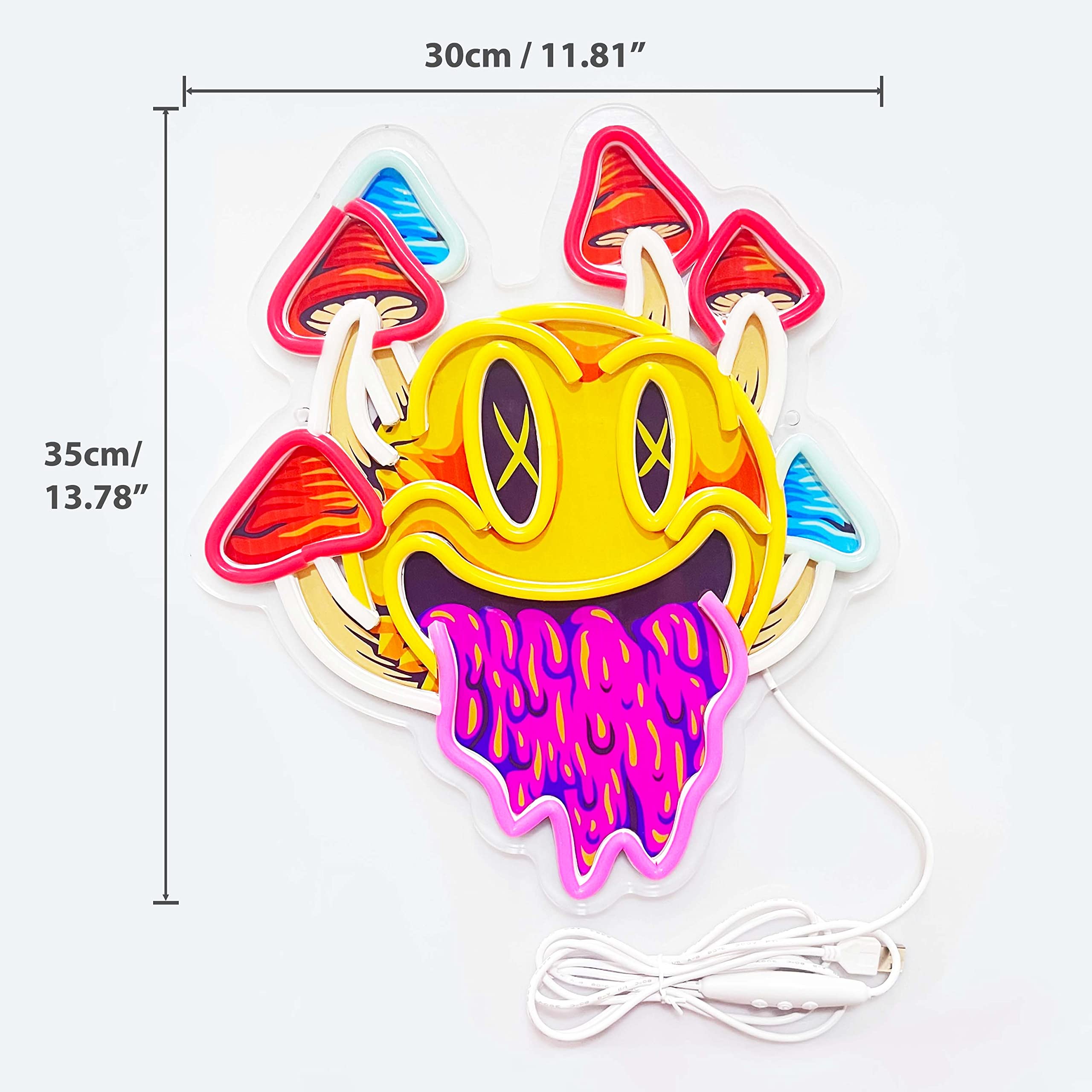 GGK Smiling Mushroom Neon Sign - Unique Trippy Mushroom Wall Decor, Aesthetic Room Lighting for Halloween Parties, Bedroom, Bar, Game Room & Man Cave - Perfect for Psychedelic Themed Spaces & Gift Ideas