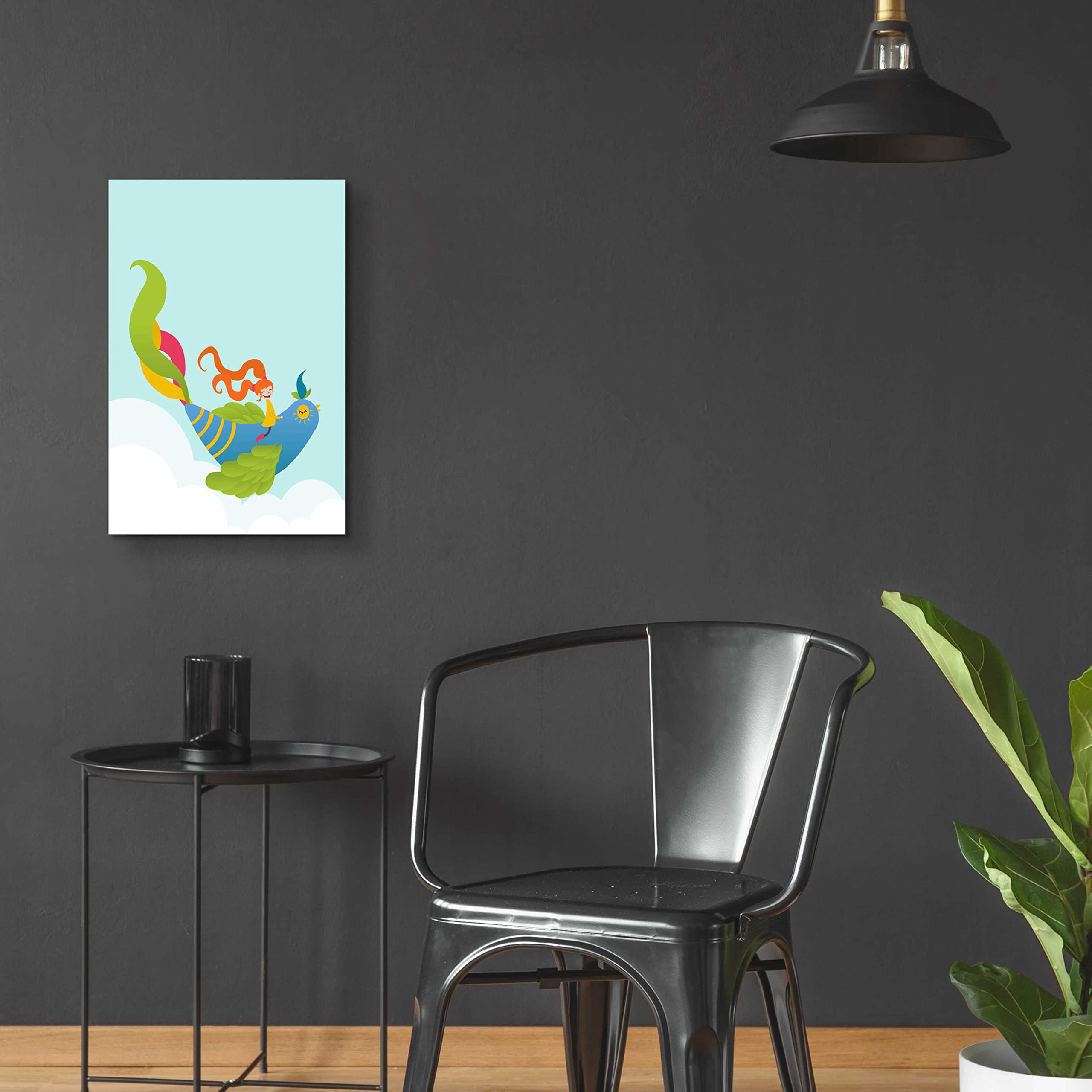 Volkan Dalyan 'Bird and Girl' Acrylic Glass Wall Art - 16x24 Inches Modern Home Decor, Living Room & Bedroom Abstract Painting for Contemporary Interior Design
