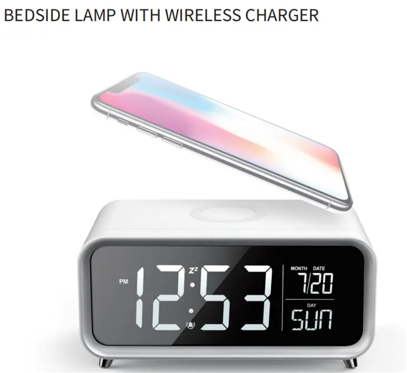 Fyrwqm 3-in-1 Bluetooth Speaker with LED Night Light, Wireless Charger & Digital Alarm Clock | Touch Sensor Control, Fast Phone Charging | Perfect for Bedroom, Office, Nightstand (White)