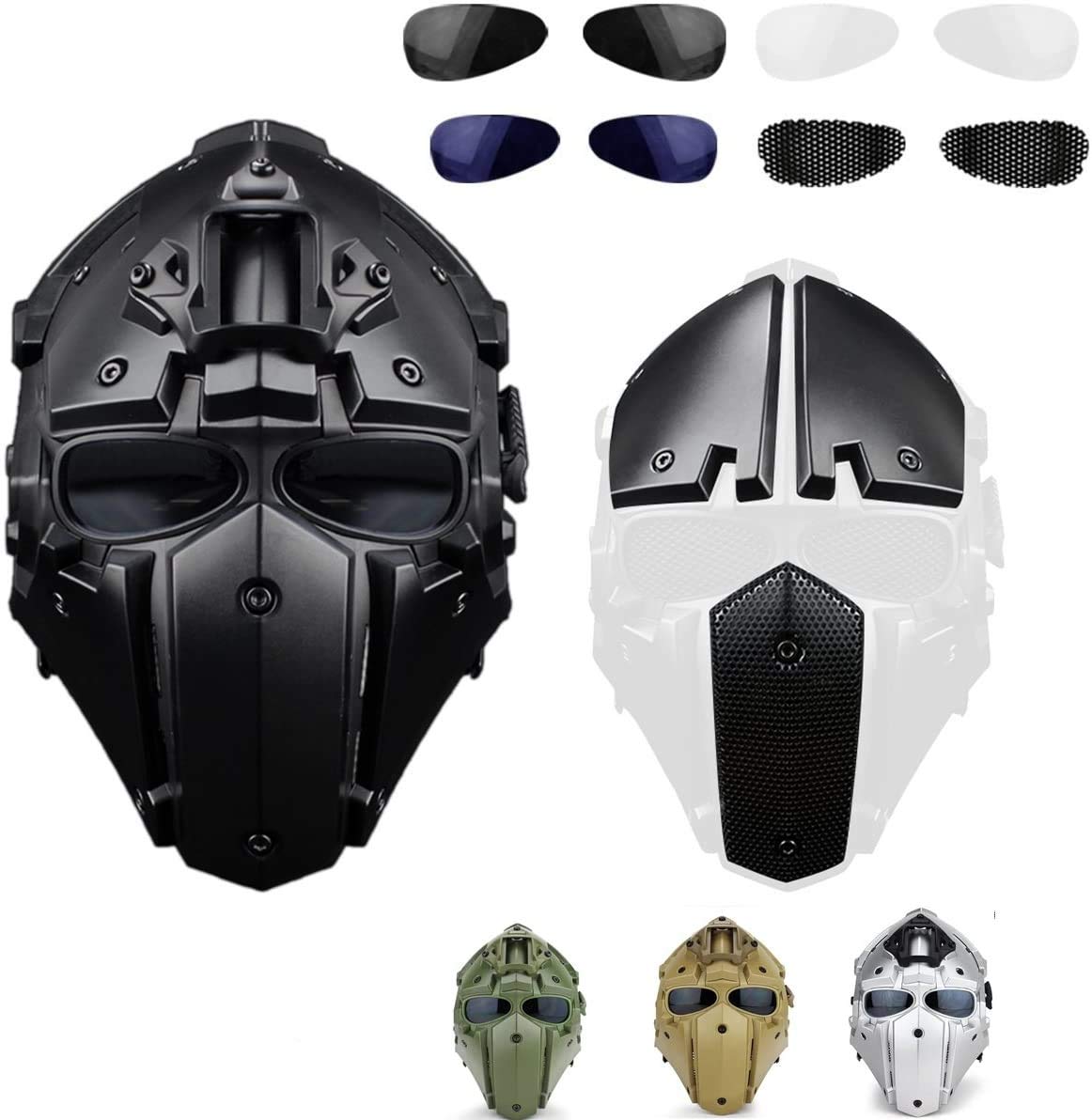 iMeshbean Tactical Full Face Protective Mask with Visor & Goggles - Airsoft Helmet for Hunting, Paintball, Cosplay & Movie Props - Ideal for Outdoor Sports, Military Simulation & Costume Events