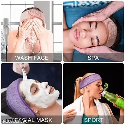 ZAUKY Women's & Men's Stretchable Polycotton Facial Headbands - Adjustable Elastic Hair Band for Spa, Skincare, Makeup, Washing Face - Pack of 3 Multicolor (Great for Beauty Routine & Home Care)
