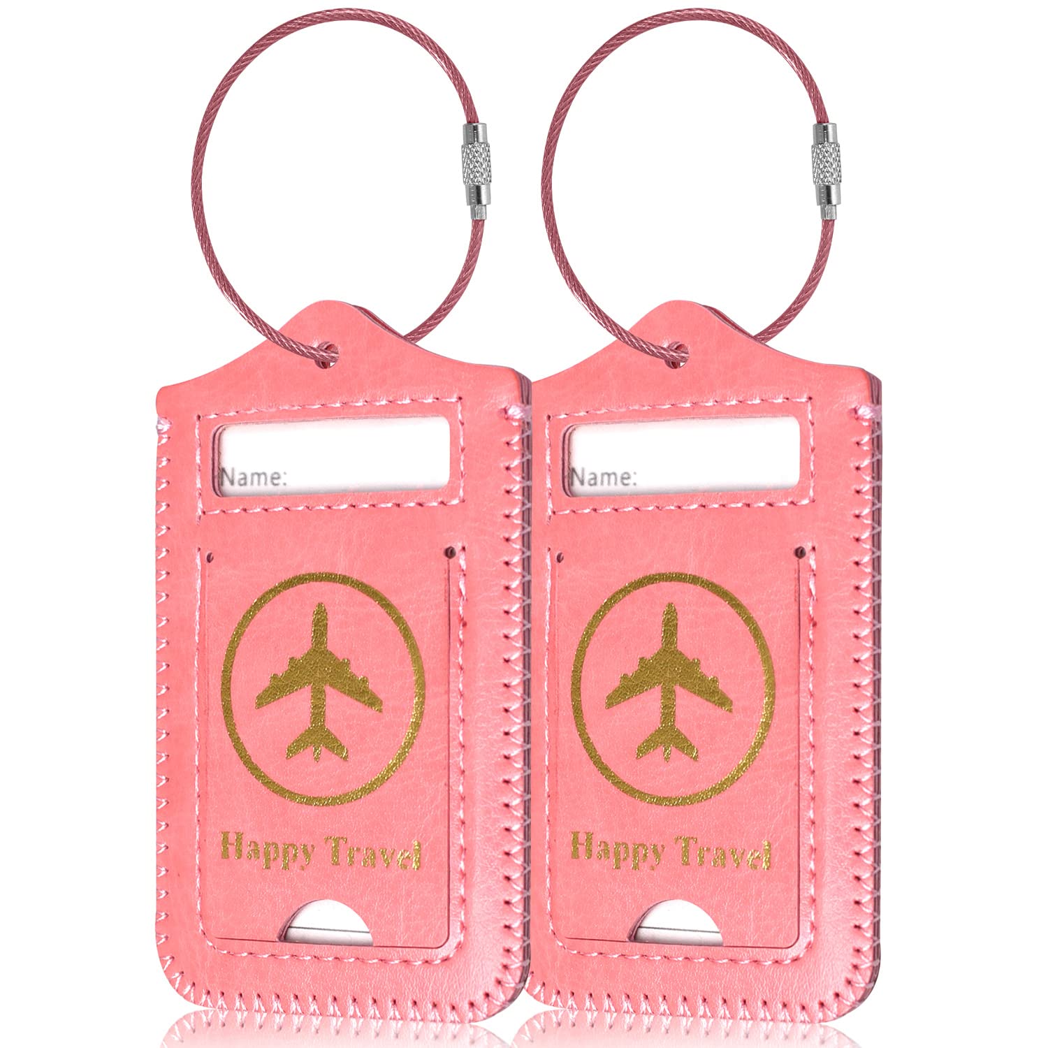ACdream 2-Pack Leather Luggage Tags with Privacy Cover - Cute Cruise ID Labels for Suitcases, Backpacks & Travel Bags - Perfect for Women, Men & Kids (Light Pink) | Ideal for Air Travel, Vacations & Cruise Trips