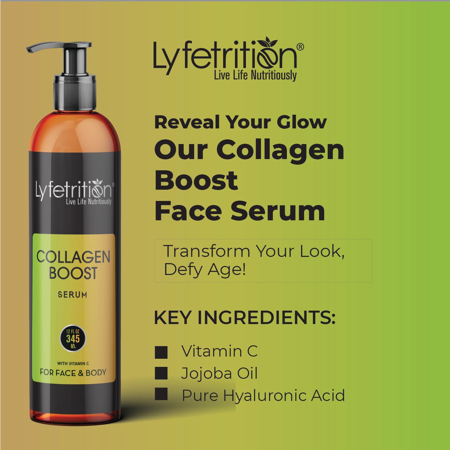 Collagen Boost Face Serum with Vitamin C, Hyaluronic Acid & Jojoba Oil - Anti-Aging Wrinkle Reducer & Skin Repair Treatment for Firm, Smooth Complexion | 12 Oz | Daily Hydration & Night Care Routine