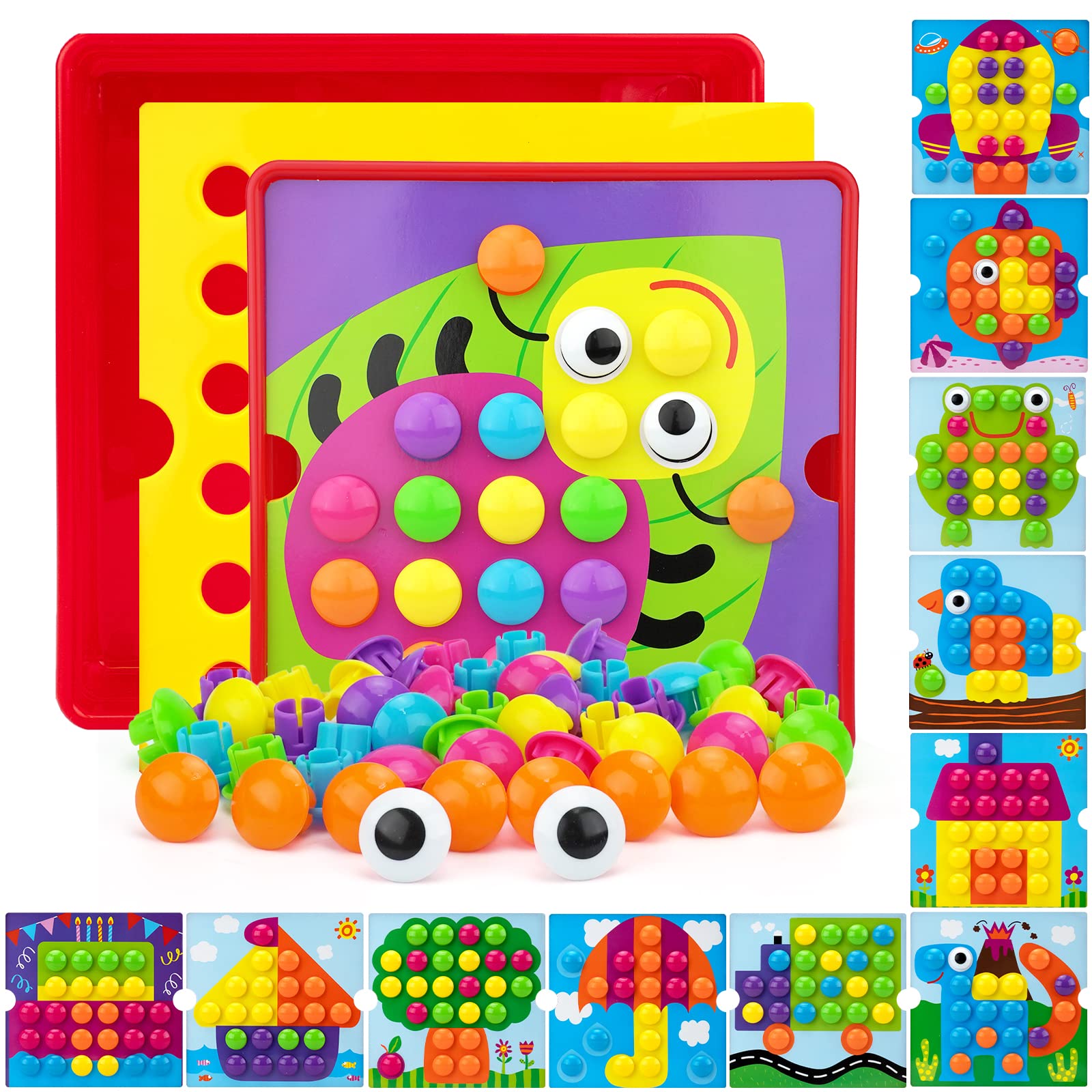Colorful Button Art Toys for Toddlers 3-5 | Early Learning Pegboard for Fine Motor Skills | Perfect Preschool Activity & Gift
