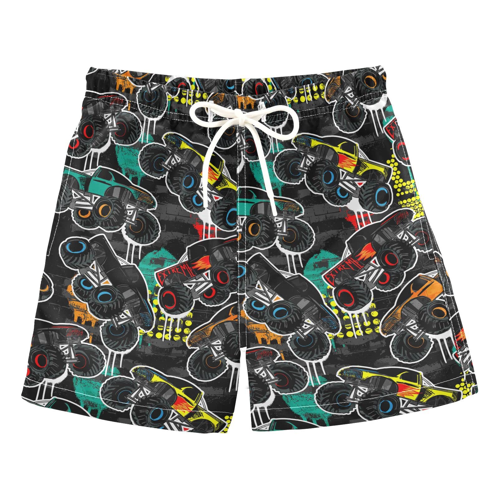 Abstract Monster Truck Boys Teens Quick Dry Swim Trunks - Cool Cartoon Design for Beach, Pool & Summer Water Activities