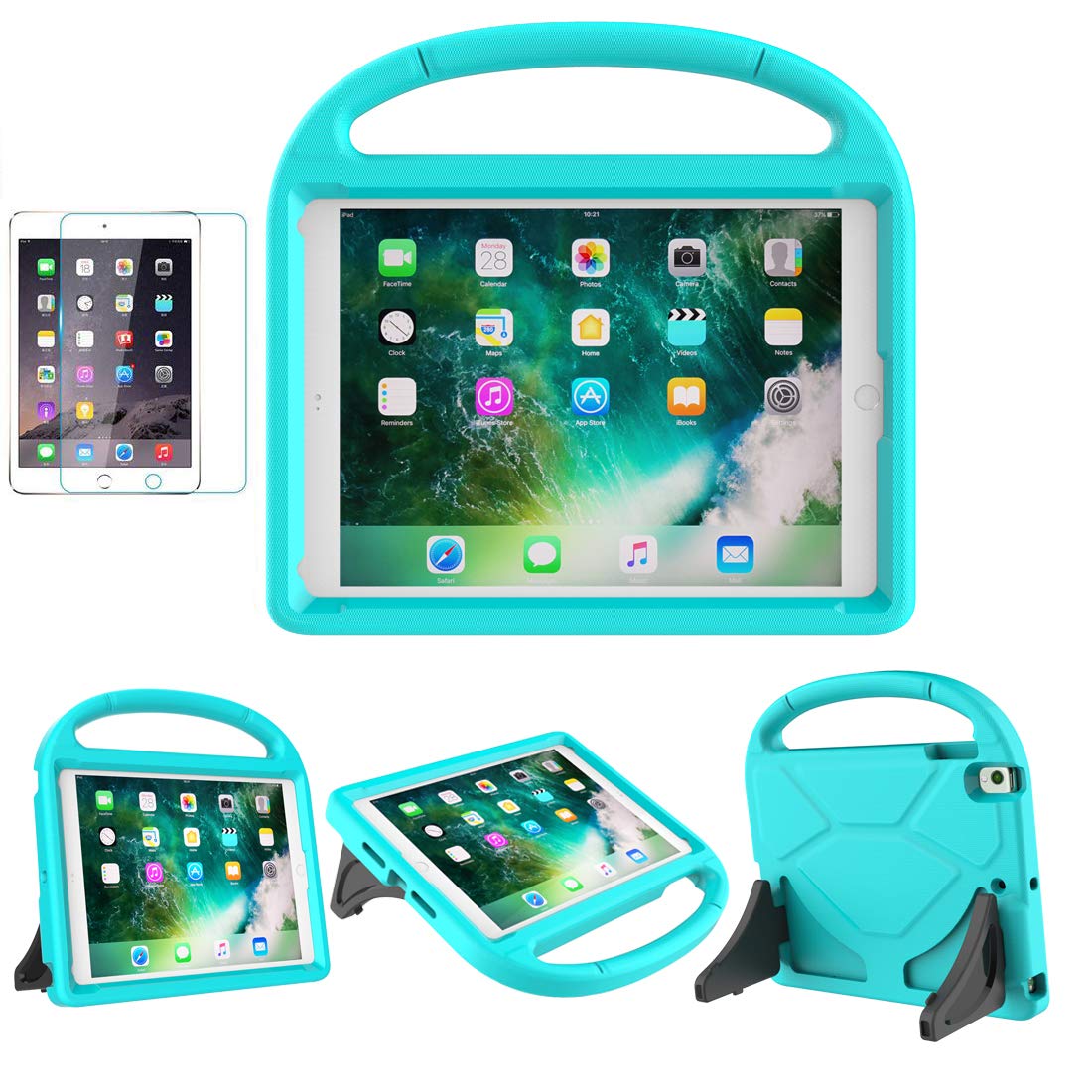 SUPLIK Shockproof Kids iPad Case for iPad 5th/6th Gen 9.7-inch (2017/2018), iPad Air 2 & iPad Pro 9.7 - Durable Protective Cover with Handle Stand & Screen Protector - Perfect for School, Travel & Home Use (Cyan)