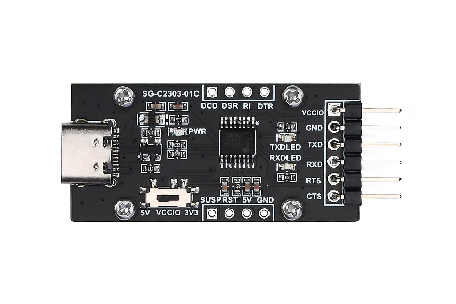 PL2303 USB to UART TTL Serial Converter Module - Type-C Connector, Onboard Power Supply, TXD/RXD LEDs - Compatible with Windows, Linux, Mac OS (3.3V/5V Logic Level Switch) - Perfect for Arduino, Raspberry Pi, DIY Electronics Projects
