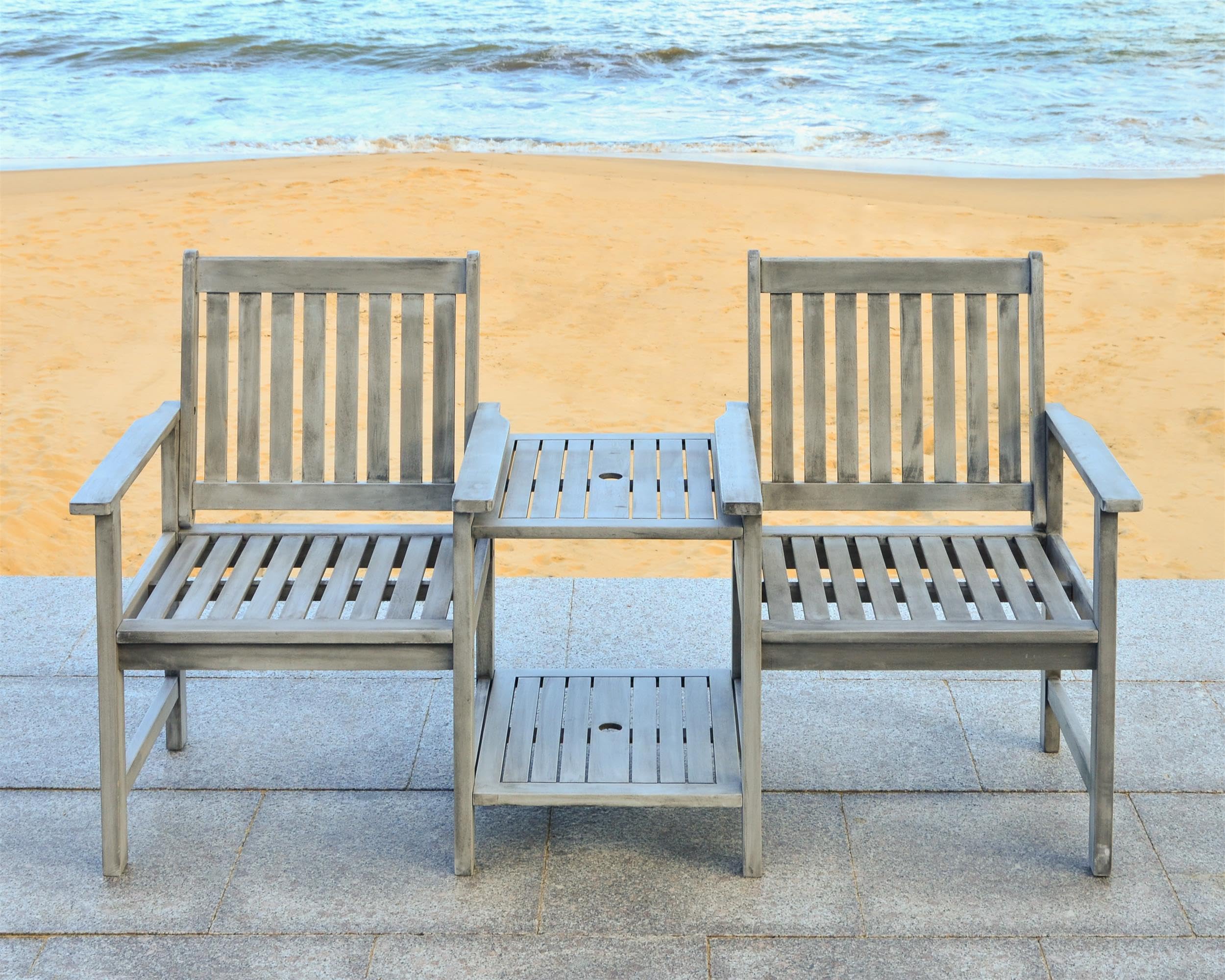 SAFAVIEH Outdoor Collection Brea Teak Brown Seat Bench - Weather-Resistant Patio Furniture for Garden, Porch & Deck Seating