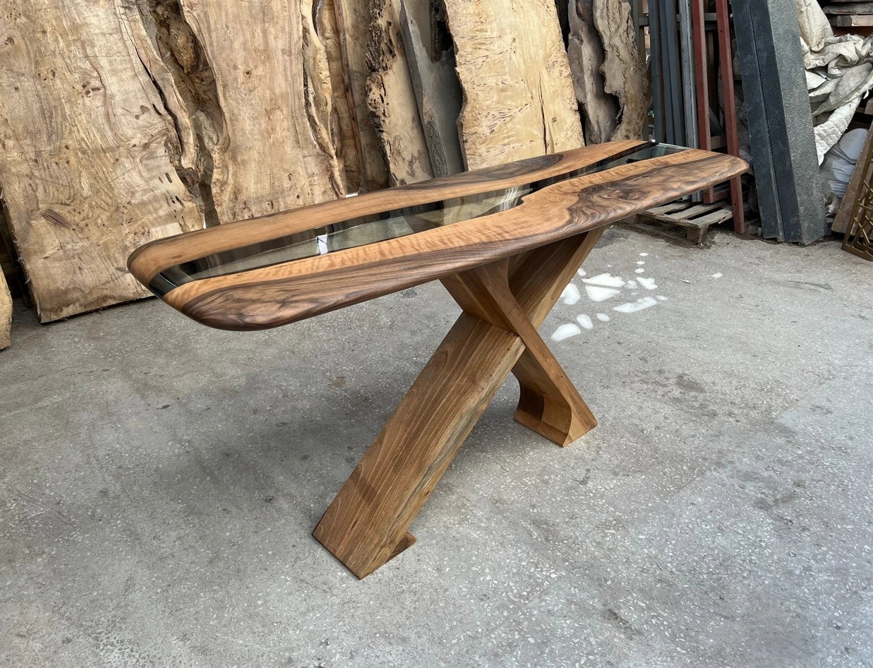 Handmade Solid Walnut Wood Console Table - Entryway Sofa Table, Hallway Accent Table for Living Room, Foyer & Home Decor