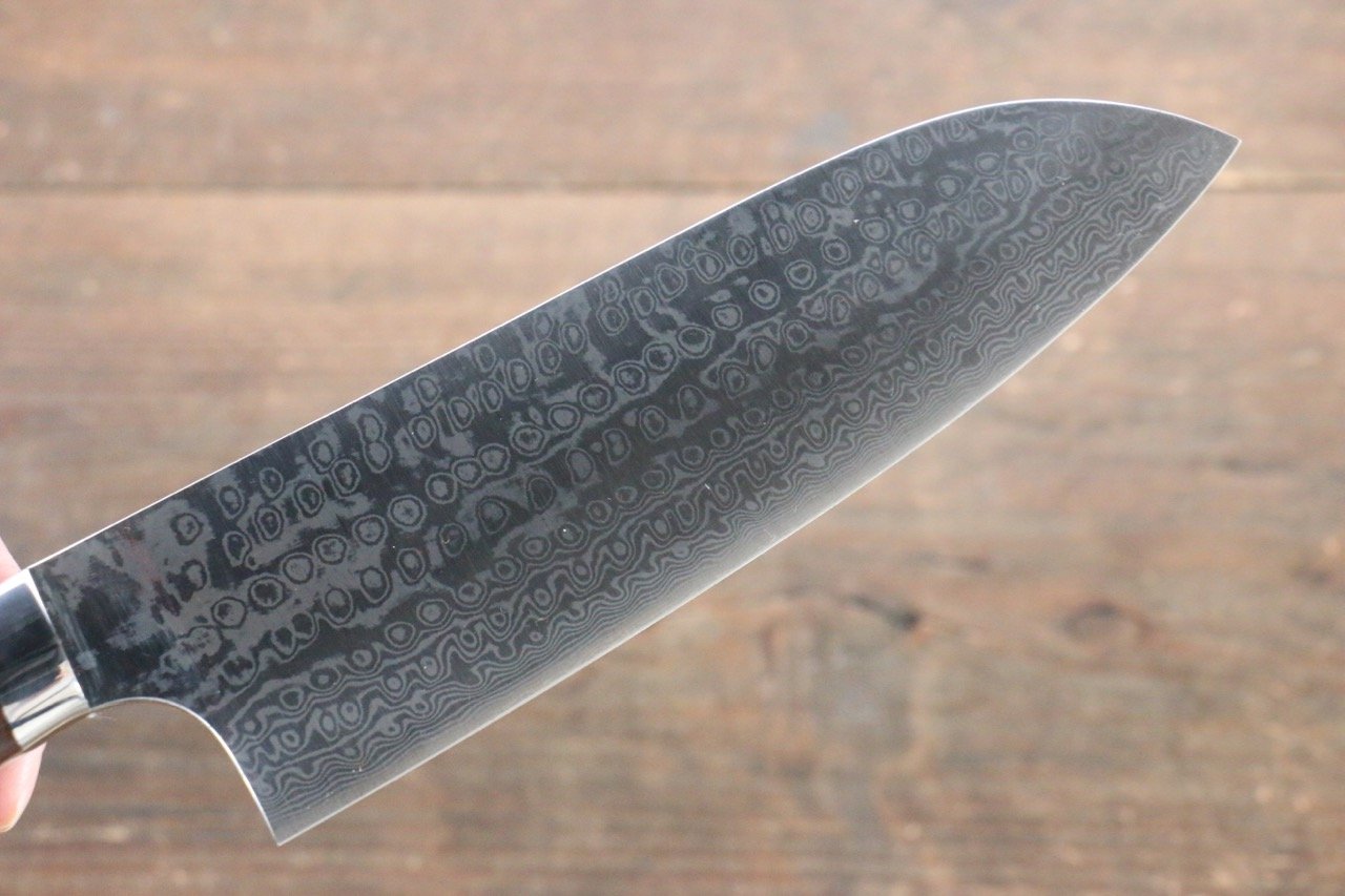 Premium Nao Yamamoto Coreless Damascus Santoku Knife 170mm with Ironwood Handle - Japanese Kitchen Knife for Slicing, Dicing & Chopping Vegetables, Meat & Fish