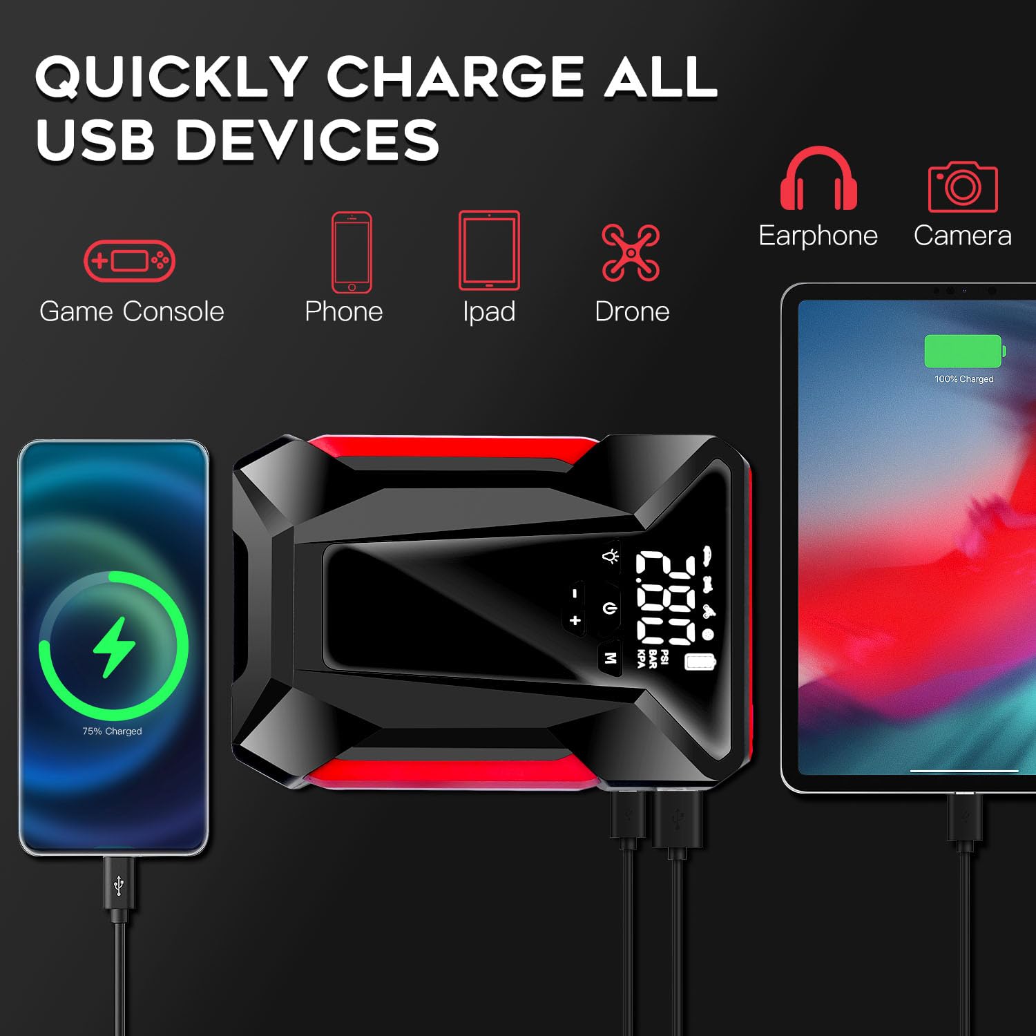 4000A Peak Car Jump Starter with Air Compressor - 12V Portable Battery Booster for Gas (Up to 10L) & Diesel (8.5L) Vehicles - Emergency LED Light, Power Bank & Leather Storage Bag Included - Perfect for Roadside Emergencies, Camping & Winter Travel