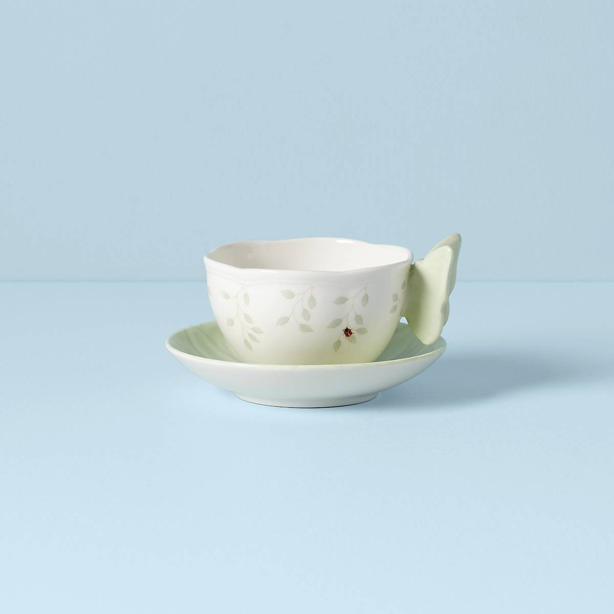 Butterfly Meadow Floral Green Tea Cup and Saucer Set - Elegant Porcelain Tea Cup for Afternoon Tea, Coffee, or Home Decor