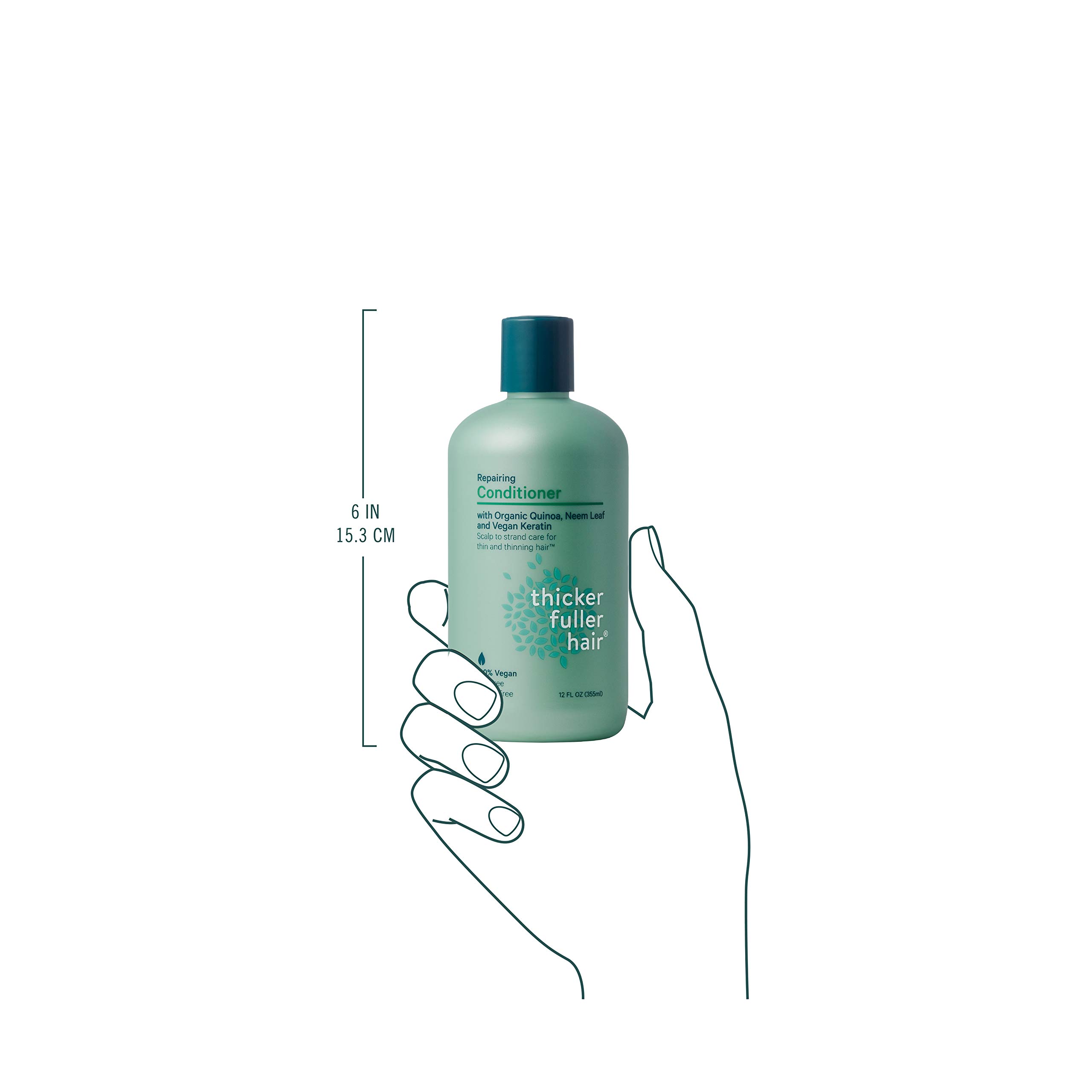 Thicker Fuller Hair Repairing Conditioner - 12 Oz for Damaged & Thin Hair | Natural Green Formula | Deep Hydration & Volume Boost | Perfect for Daily Hair Care & Styling