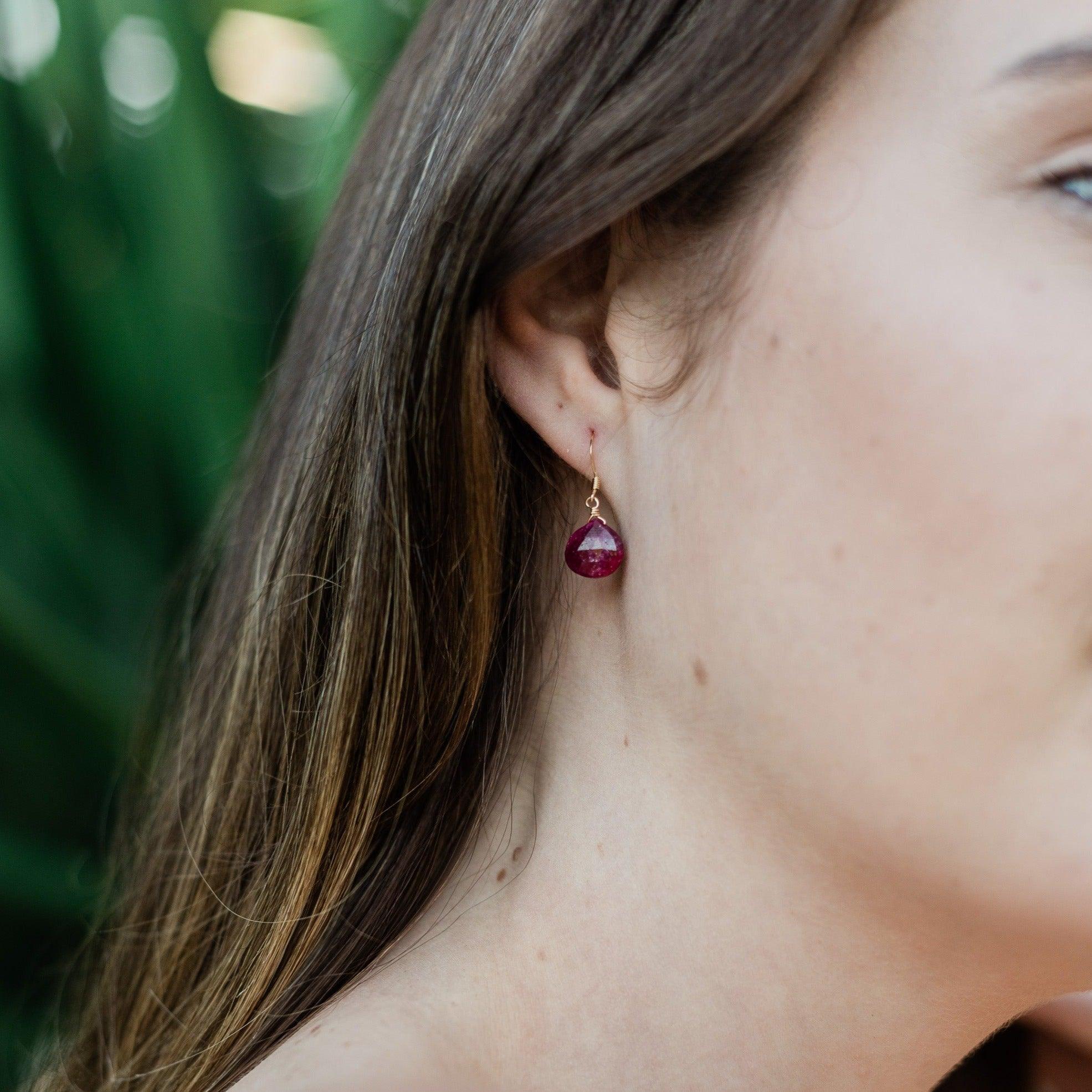 Ruby Tiny Teardrop Earrings & Necklace Set - 14K Gold Plated Dainty Jewelry for Women, Gift for Her | Perfect for Weddings, Date Nights & Special Occasions