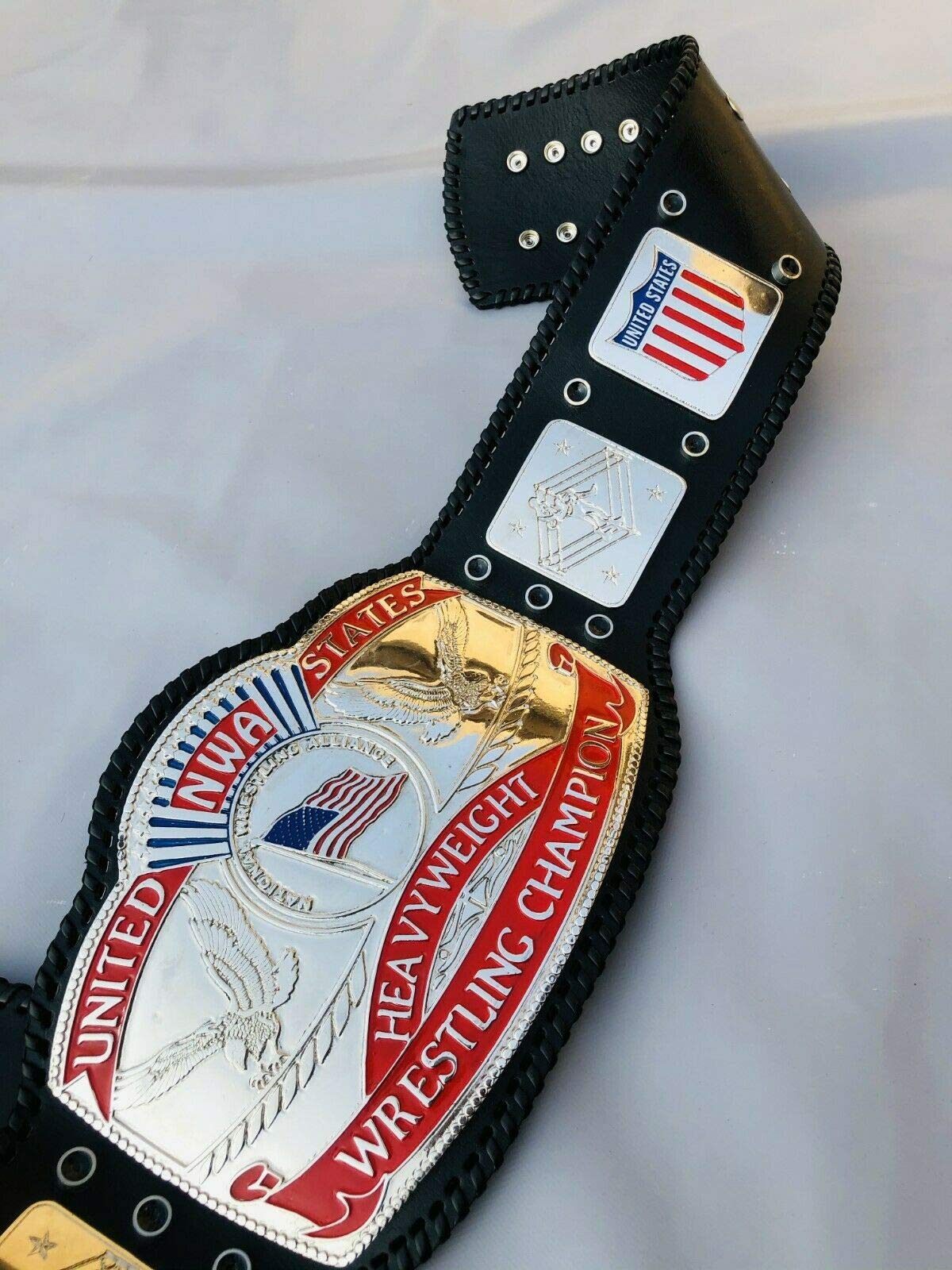 Maxan NWA United States Heavyweight Wrestling Championship Belt Replica - Thick Zinc Alloy Plates, Large Size, Black - Perfect for Wrestling Fans, Collectors & Cosplay Events