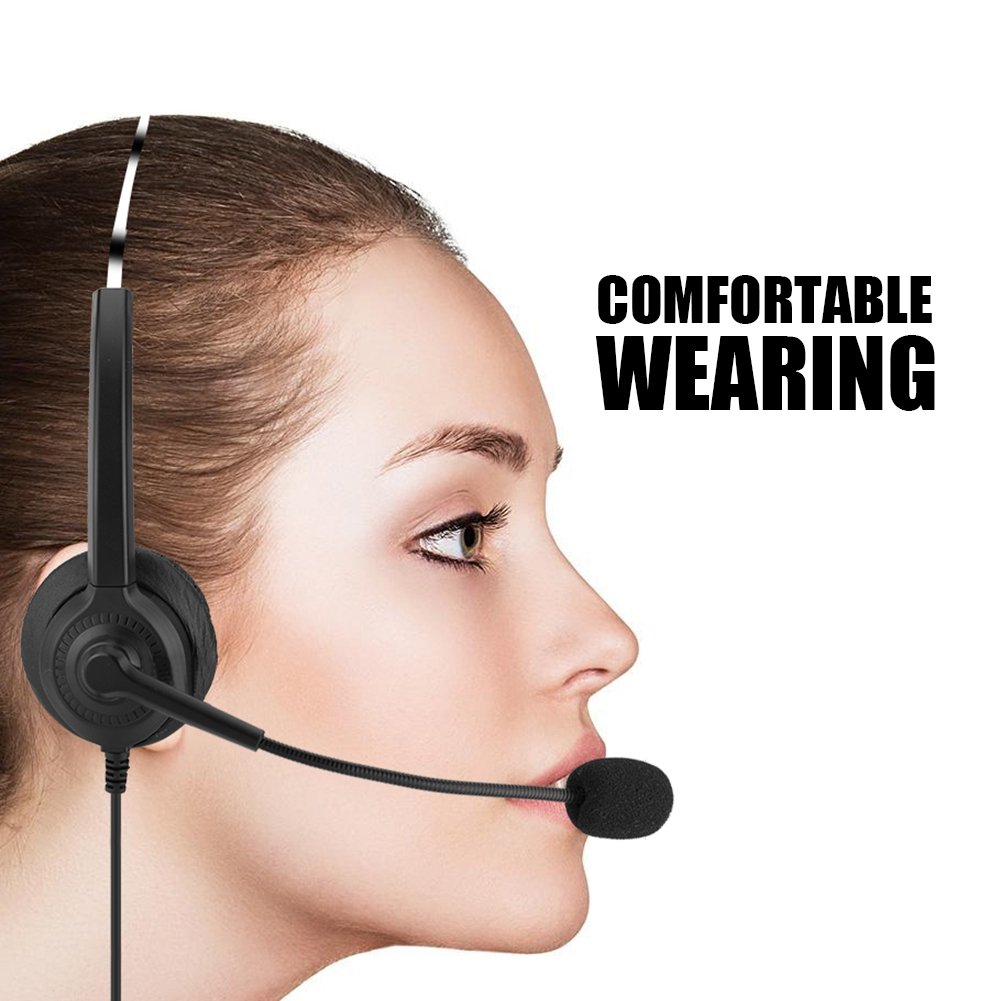 Noise Cancelling Over-Ear Headphones with Mic - 3.5mm Wired Stereo Headset for Call Center, Office, Skype & Video Conferencing - 360° Rotatable Earmuffs for PC, Laptop & Phone (Crystal Plug) - Perfect for Remote Work, Online Classes & Gaming