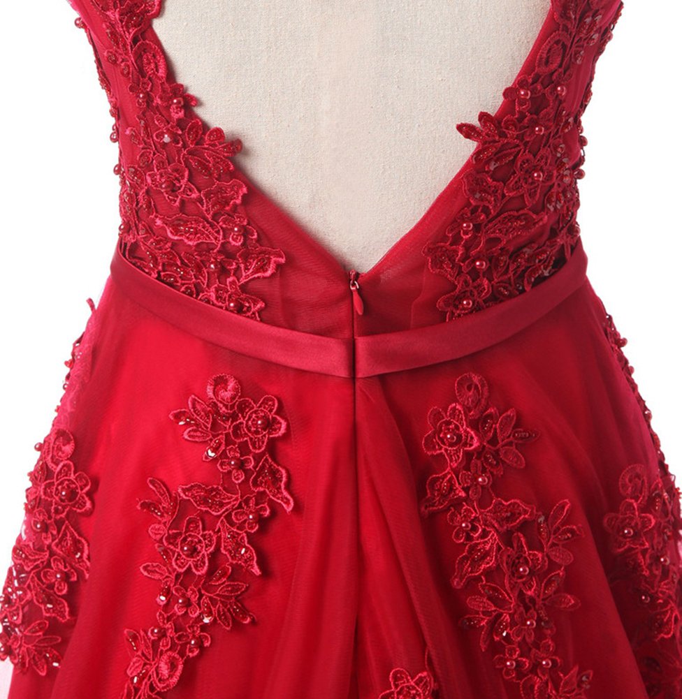 Honeydress Women's Beaded Lace Sexy Backless Long Evening Dress with Train - Perfect for Prom, Gala, Wedding & Formal Events