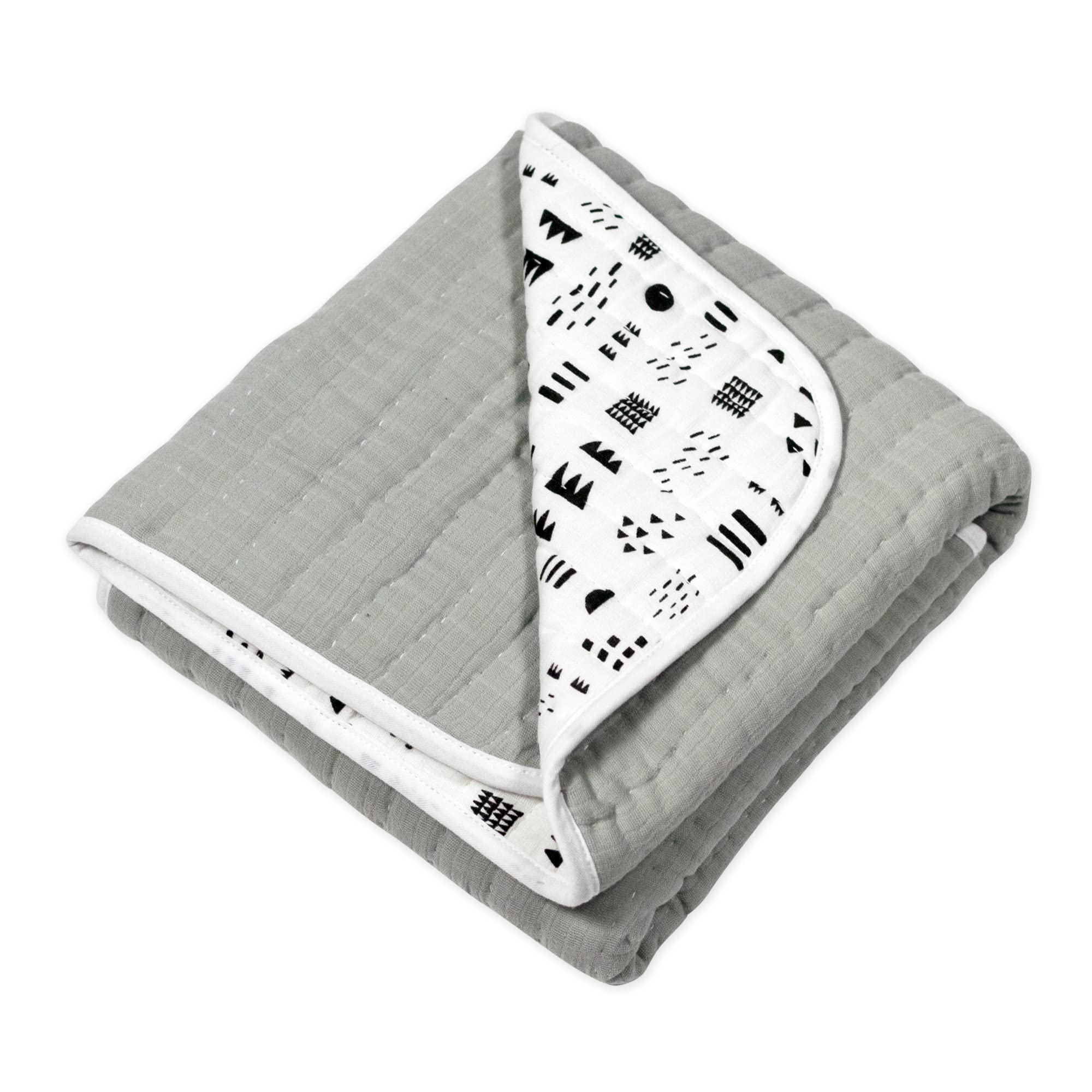 HonestBaby Quilted Baby Blankets - Reversible Organic Cotton Blanket for Boys & Girls | Soft Unisex Nursery Blanket | Pattern Play/Gray Design | Perfect for Crib, Stroller & Swaddling