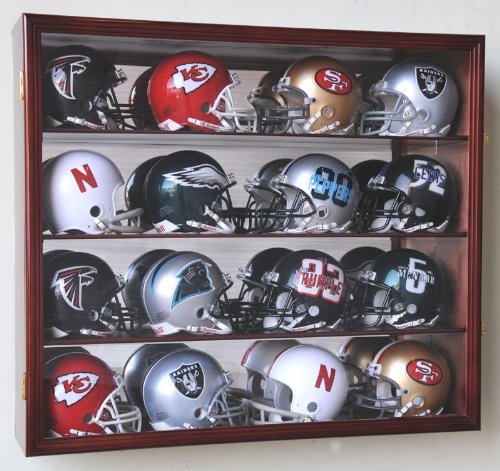 16 Mini Helmet Display Case with Mirror Back - Black - Perfect for Football, Baseball & Sports Memorabilia Collection & Home Decor
