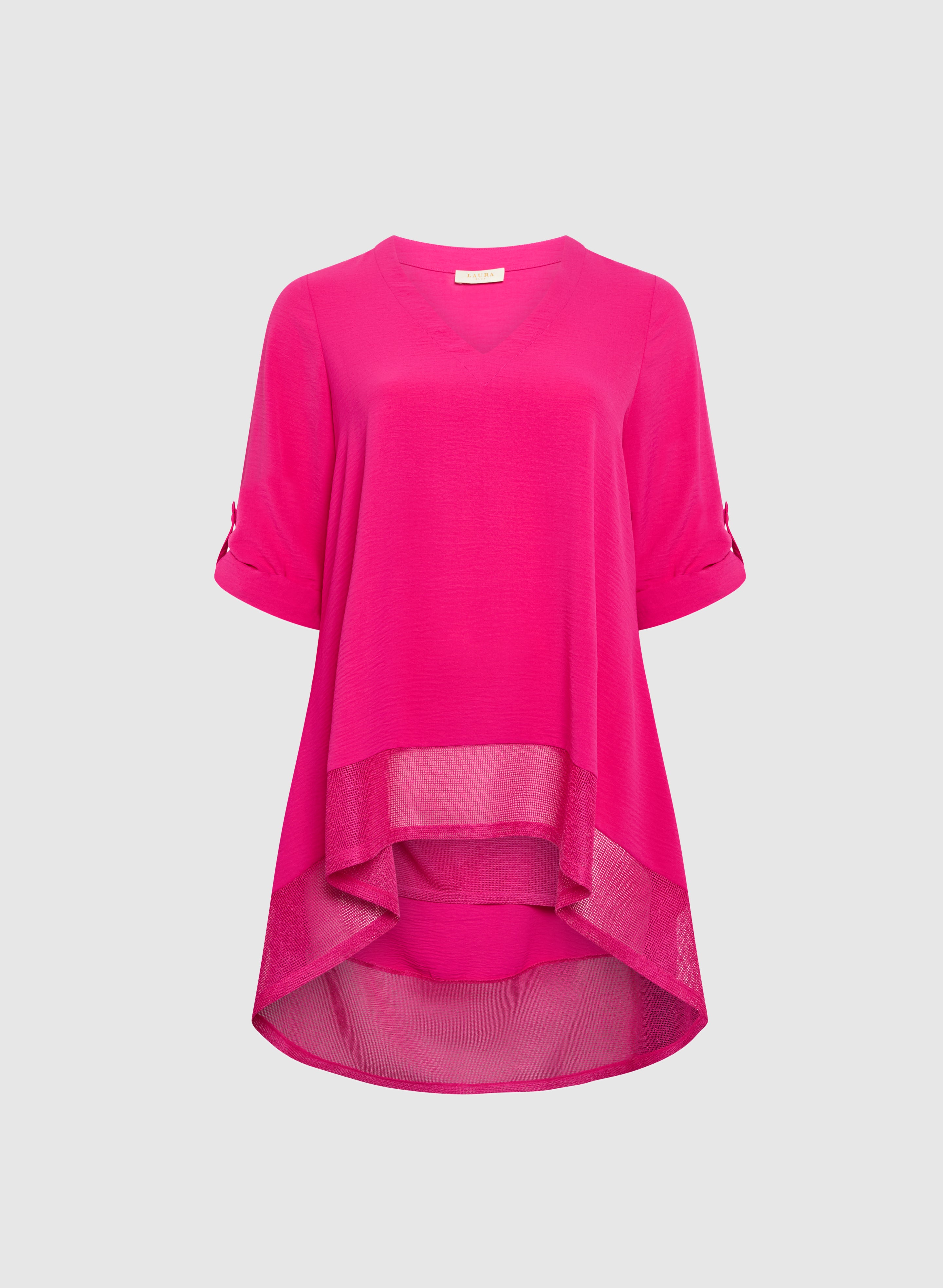 Asymmetric Mesh Hem Tunic Top for Women - Stylish Lace Trim Blouse for Casual Outings & Date Nights