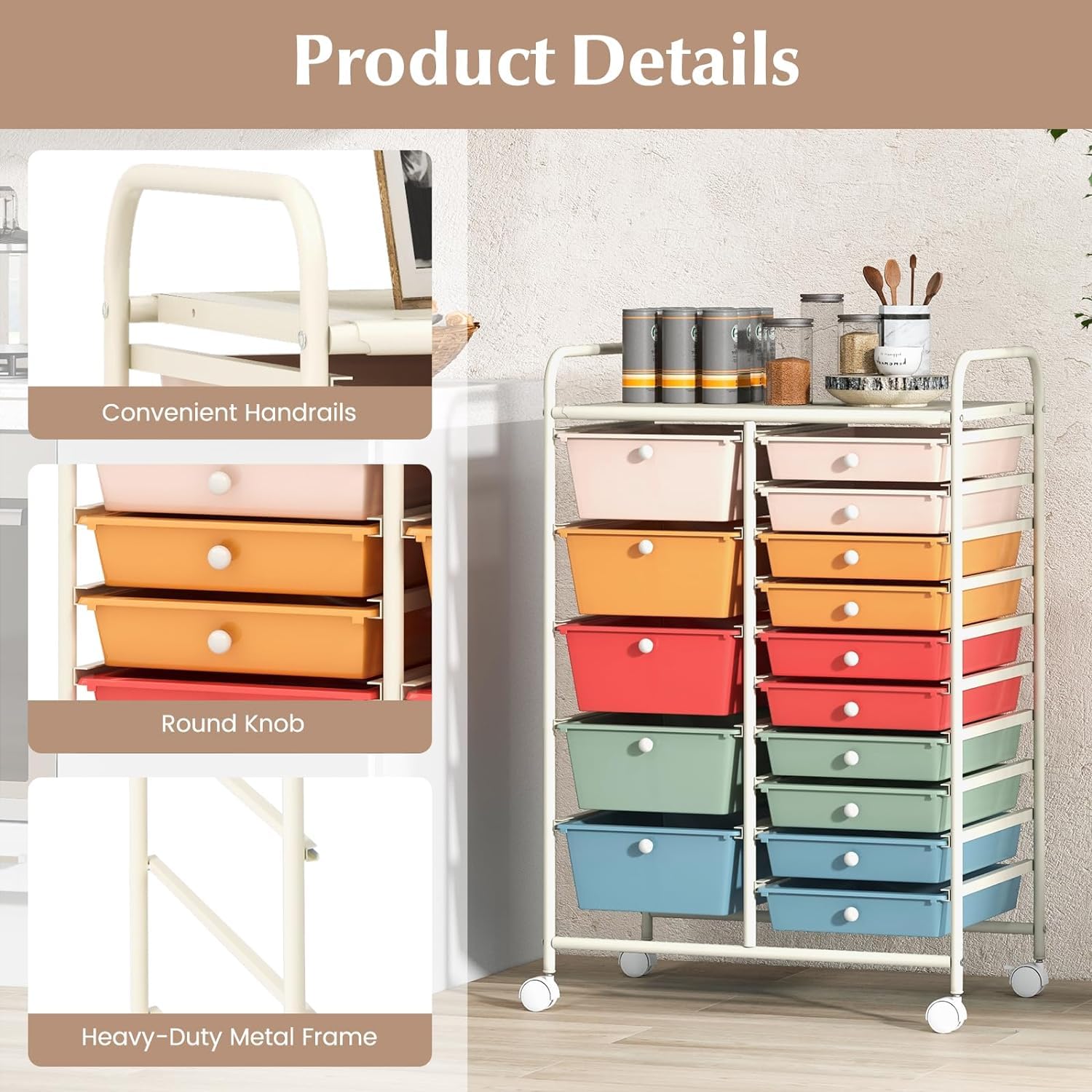 LUARANE 15-Drawer Rolling Cart - Portable Craft & Toy Organizer for Home, Office, School