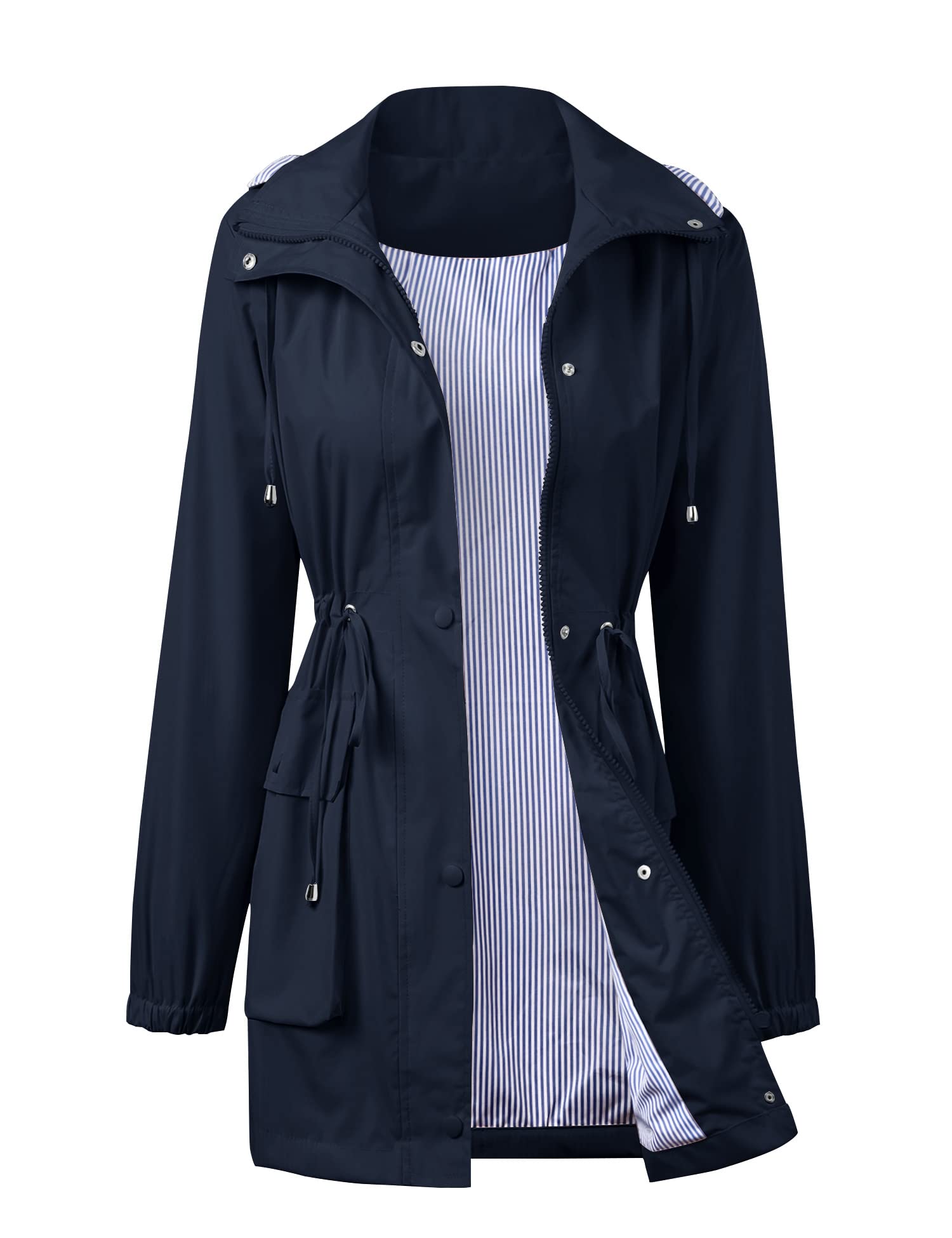 Avoogue Women's Lightweight Waterproof Raincoat with Hood - Fashionable Windproof Long Trench Coat for Outdoor Activities, Hiking & Commuting