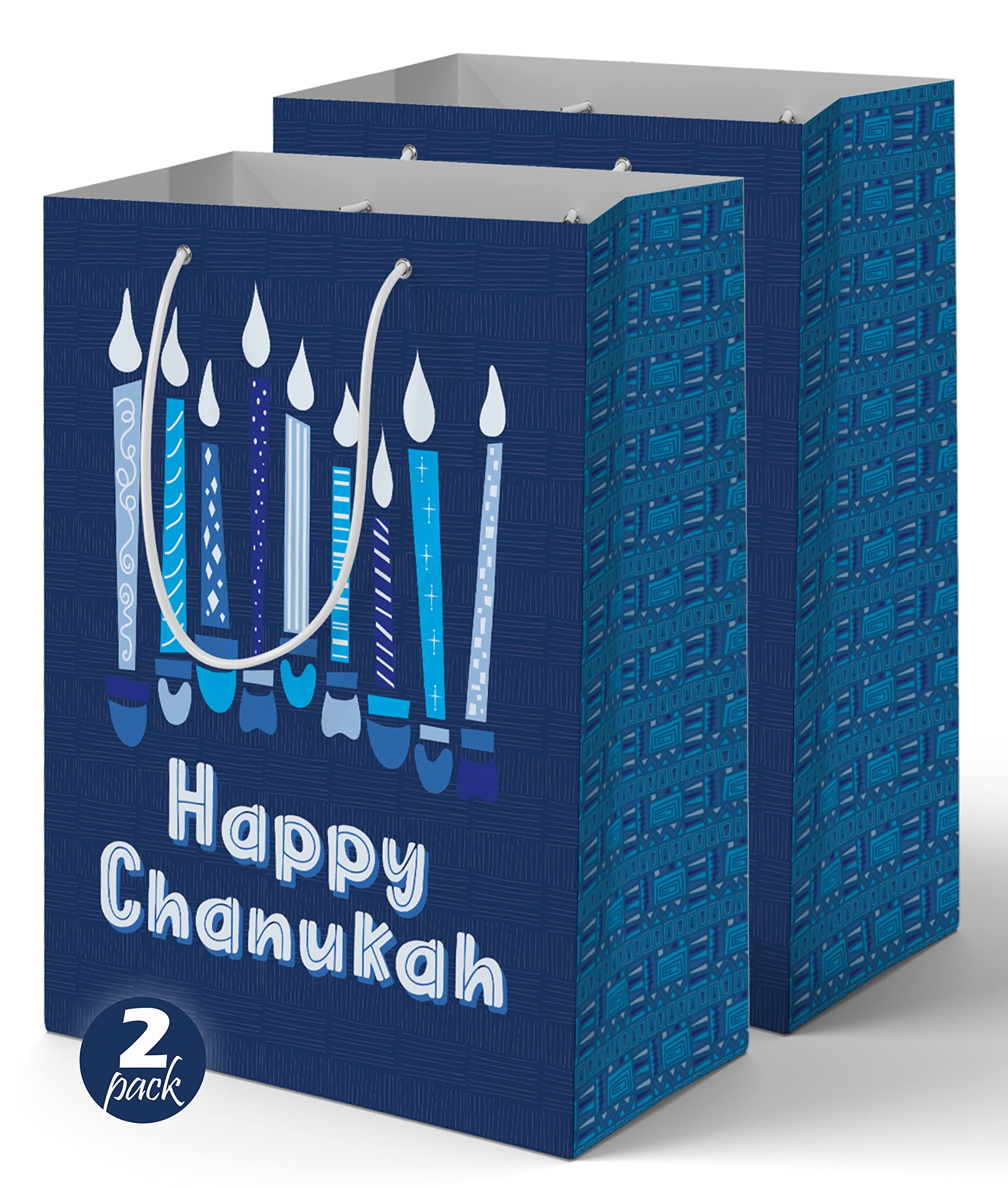 Hanukkah Gift Bags 2 Pack - Large Blue Hanukkah Design Gift Bags 12x15 Inches - Perfect for Hanukkah Party Favors, Holiday Gift Wrapping & Jewish Festival Celebrations