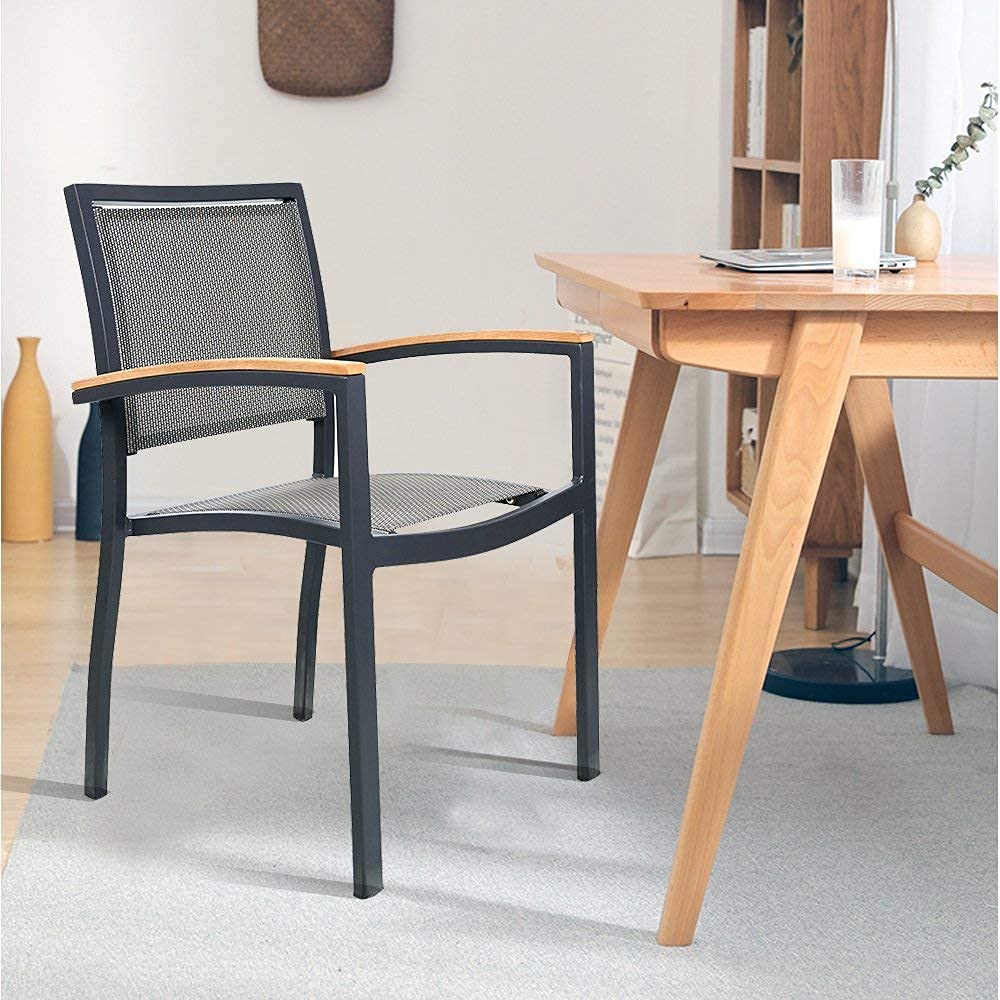 4 PCS Stackable Teak Armchairs for Patio, Backyard, Indoor & Outdoor Use - Durable & Weather-Resistant - Perfect for Dining, Lounging, and Entertaining Guests