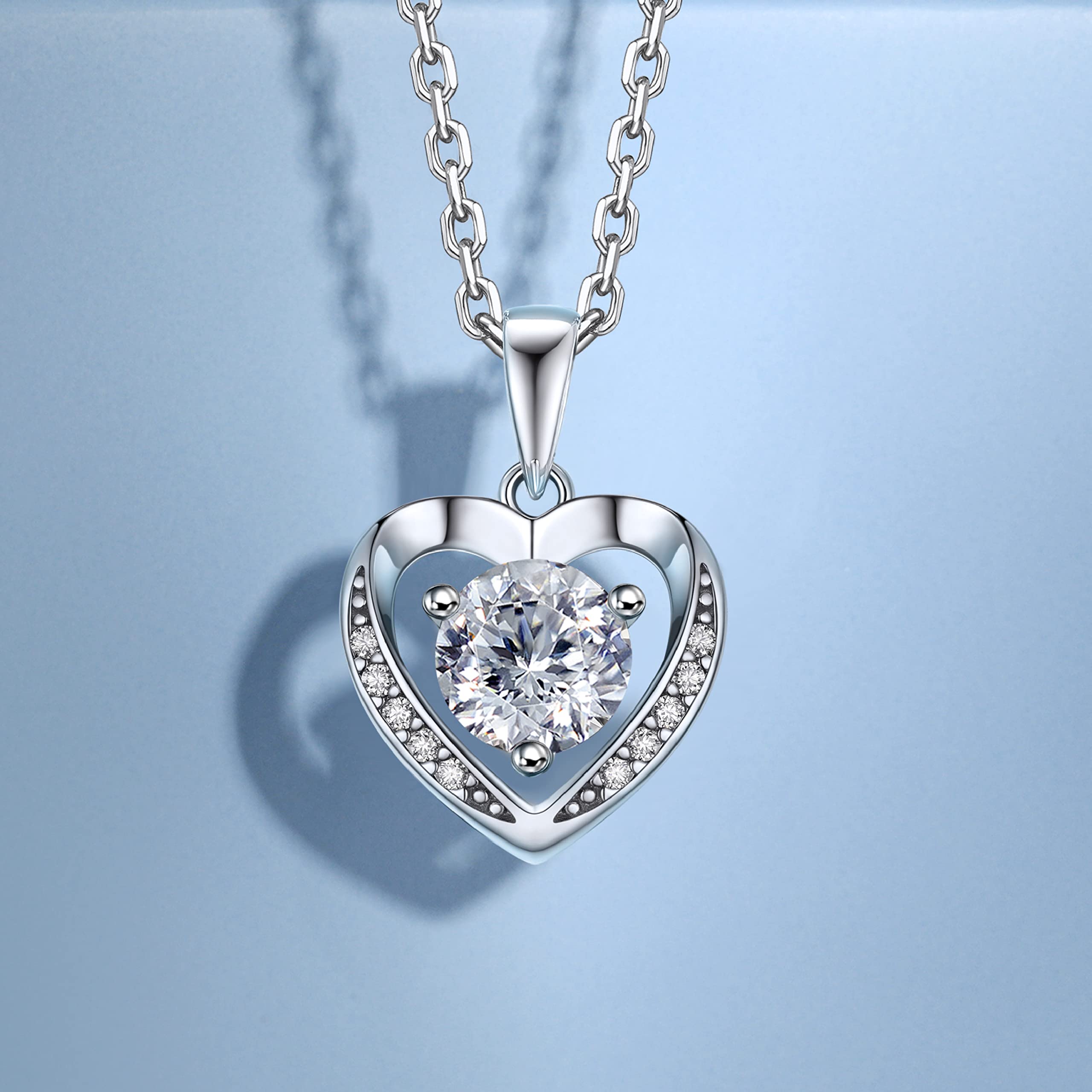 1 Carat Moissanite Heart Necklace for Women - Hypoallergenic 925 Sterling Silver Jewelry, Anniversary Birthday Gift for Wife Girlfriend - Perfect for Valentine's Day, Wedding, Proposal & Special Occasions