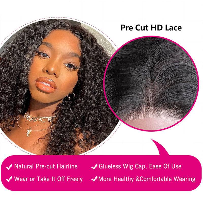 Eullair Kinky Curly Human Hair Wig - Glueless 6x4 & 5x5 Lace Front Wig with Pre-Cut Lace | Beginner Friendly | 30s Quick Install | Natural Black | Perfect for Daily Wear, Cosplay & Special Occasions