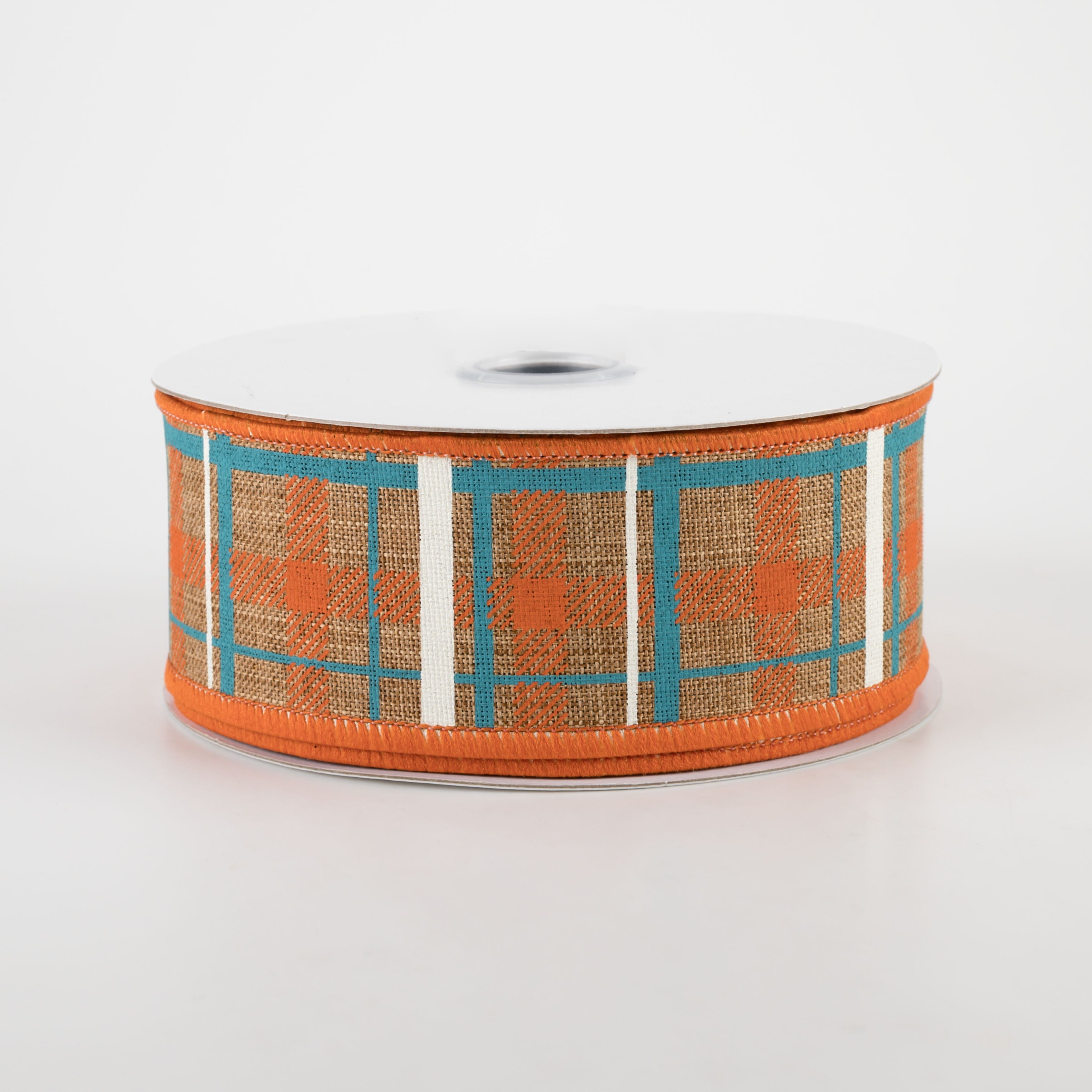 1.5 Inch Printed Plaid Canvas Ribbon - Tan, Dark Orange, Turquoise (10 Yards) for DIY Crafts, Gift Wrapping, Scrapbooking and Home Decor