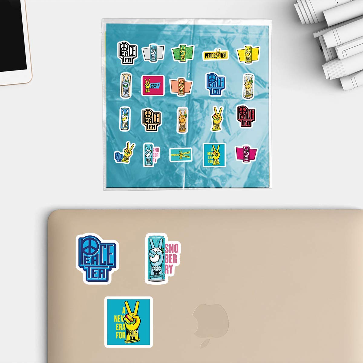 20 PCS Peace Aesthetic Tea Vinyl Stickers - Colorful Waterproof Decals for Water Bottles, Laptops, Scrapbooking, Luggage, Guitar & Skateboard - Perfect for DIY Crafts, School Supplies & Personalizing Your Belongings