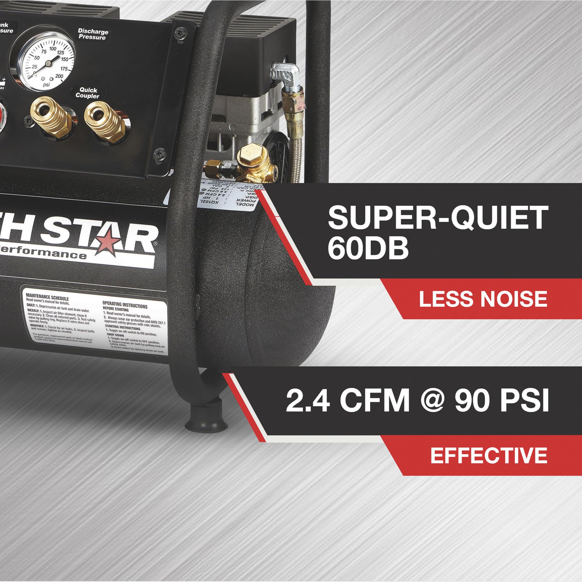 NorthStar Portable Electric Air Compressor - 1 HP, 2-Gallon Tank, Super Quiet Oil-Free Pump, 2.4 CFM @ 90 PSI - Perfect for Inflating Tires, Powering Air Tools, and DIY Projects at Home or Jobsite